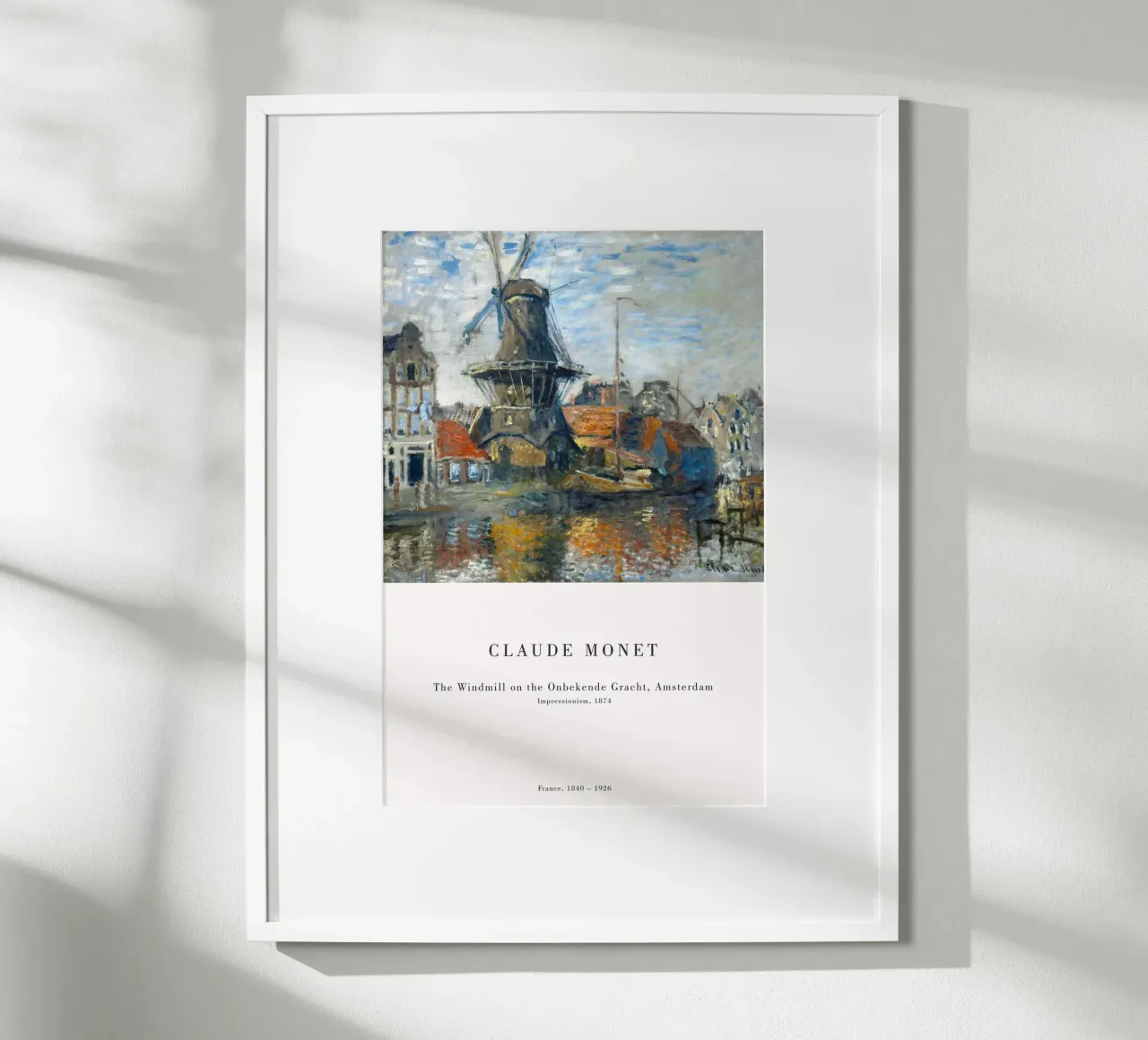 Claude Monet - Mulino a vento ad Amsterdam poster con telaio in alluminio da Old Masters