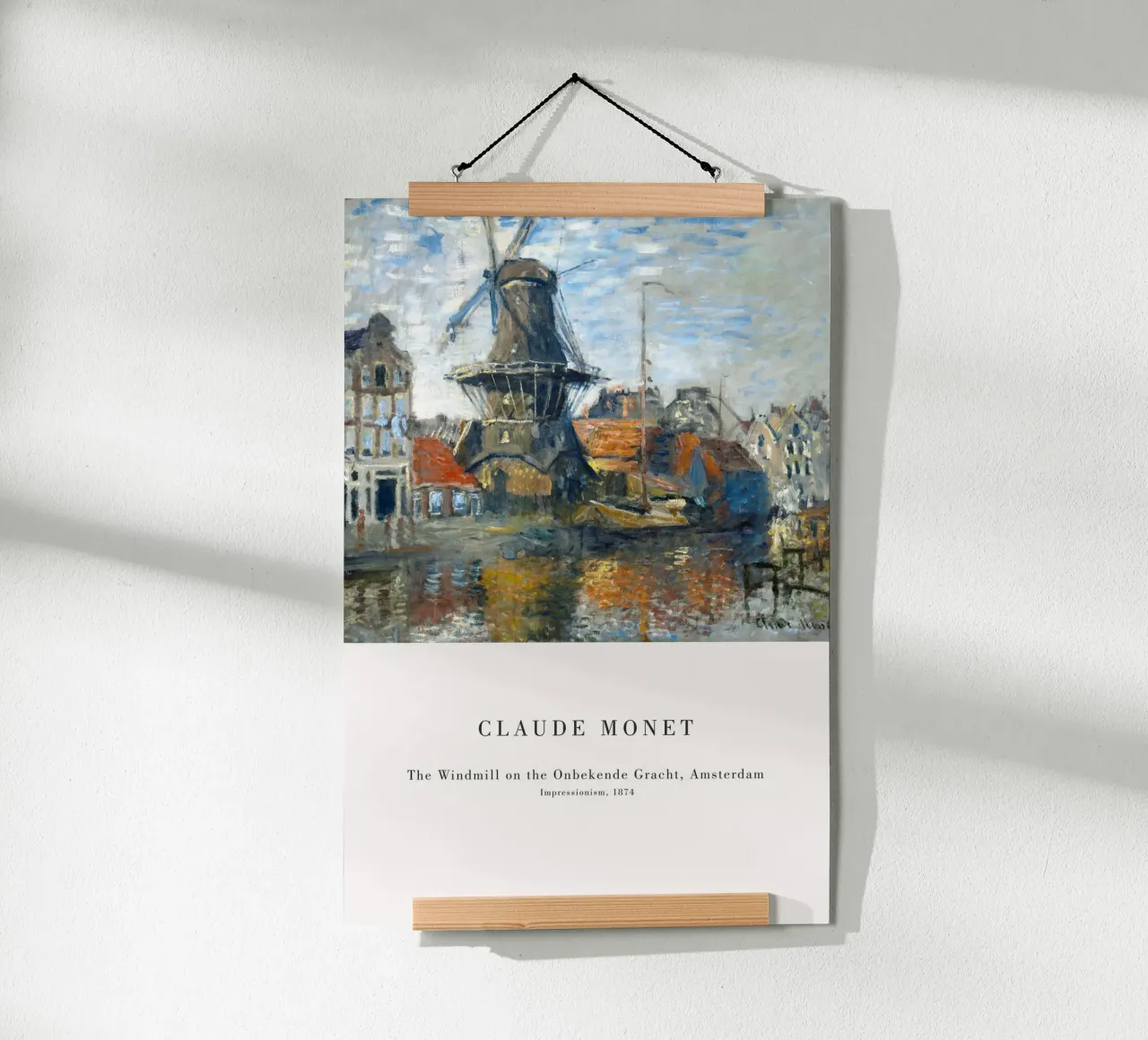 Claude Monet - Mulino a vento ad Amsterdam poster con telaio in alluminio da Old Masters