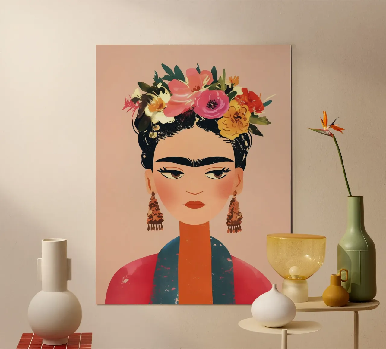 Frida Créative et colorée poster avec cadre en bois de Carinaprint