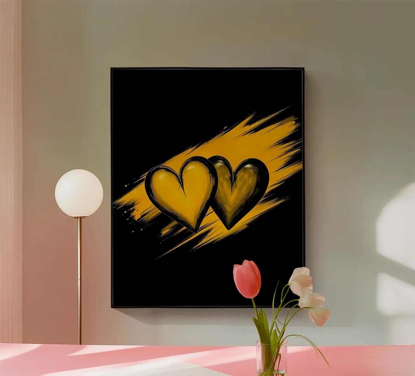 Herzen_2 Acryl-Glas von schwarz-gelb by LK