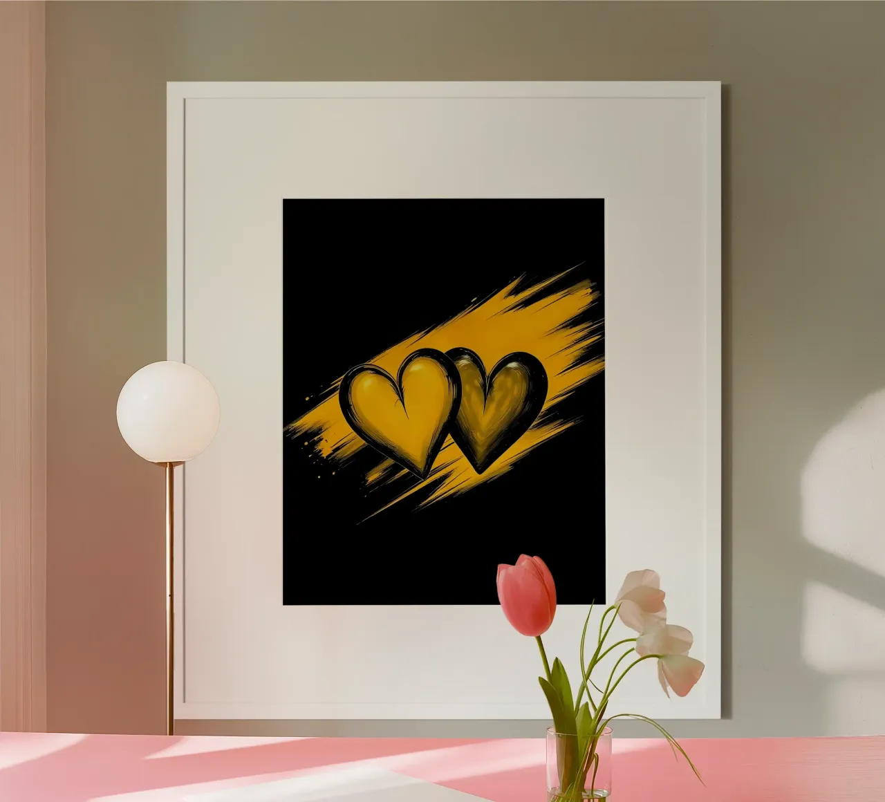 Cuori_2 poster con telaio in legno da schwarz-gelb by LK