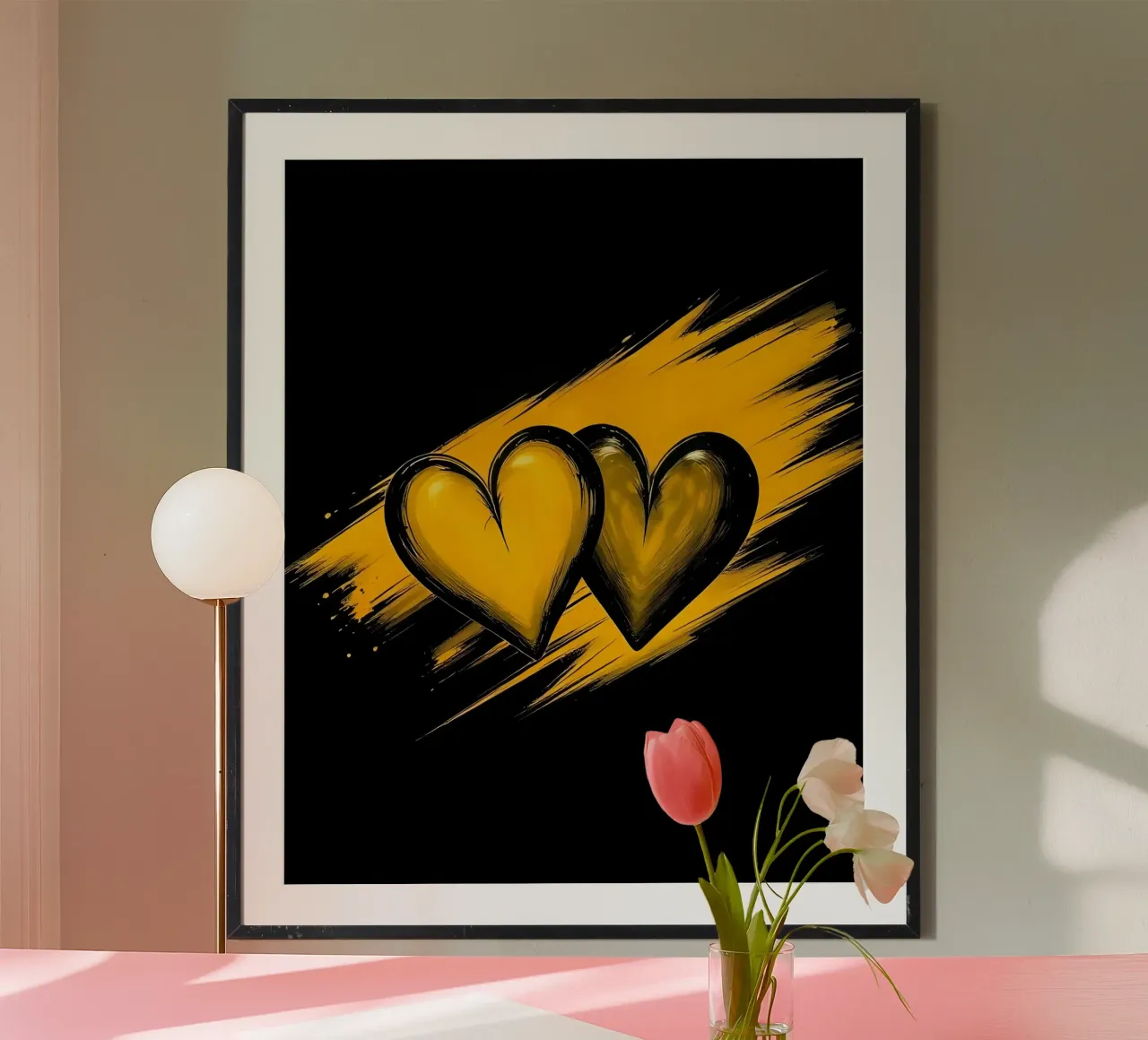 Cuori_2 poster con telaio in legno da schwarz-gelb by LK
