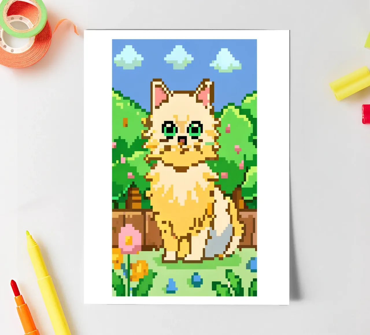Chat jaune dans le jardin planche autocollant de DOG AND CAT