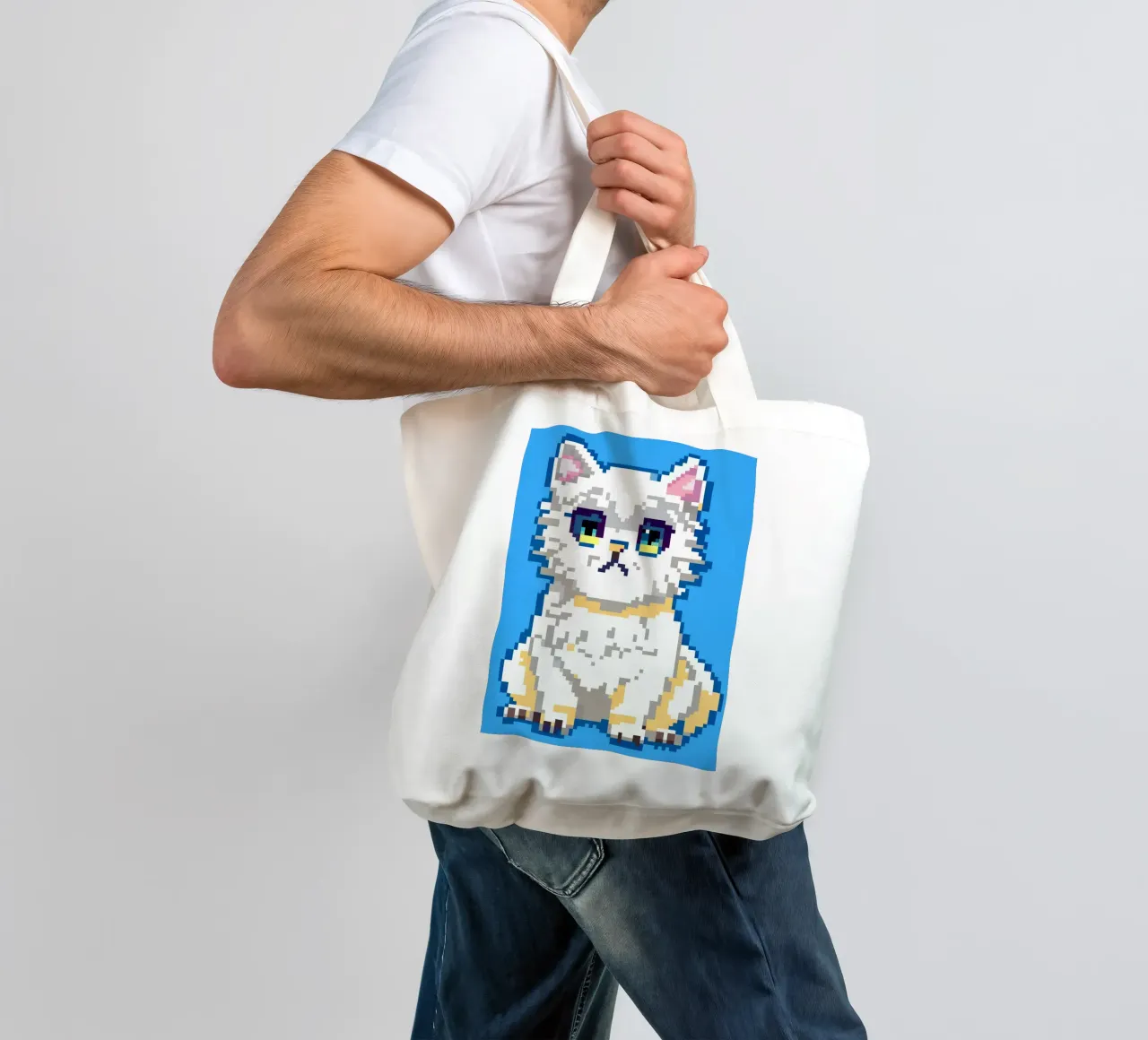 Gatto persiano bianco carino borsa in juta da DOG AND CAT