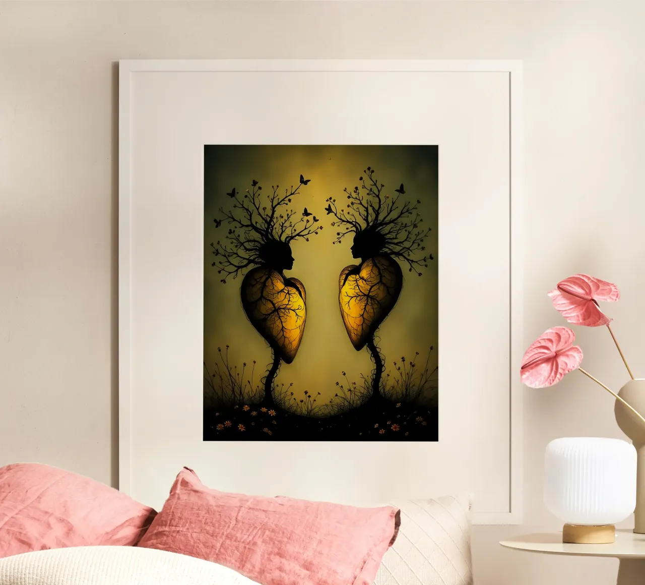 Cuori_6 poster con telaio in alluminio da schwarz-gelb by LK