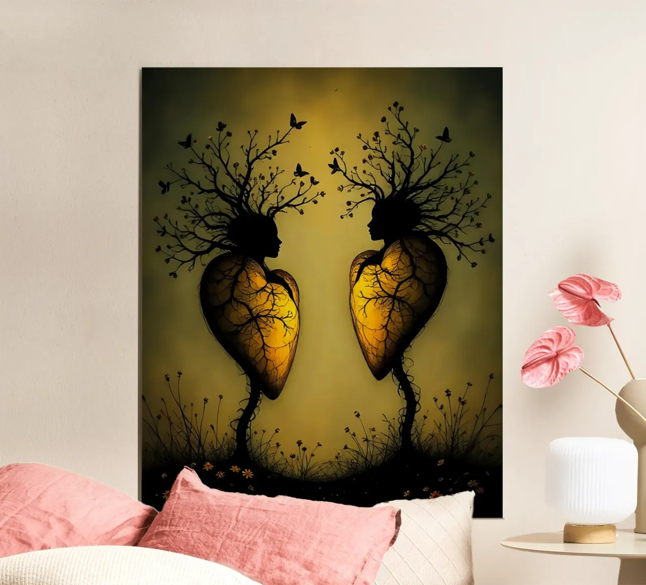 Cuori_6 poster con telaio in alluminio da schwarz-gelb by LK