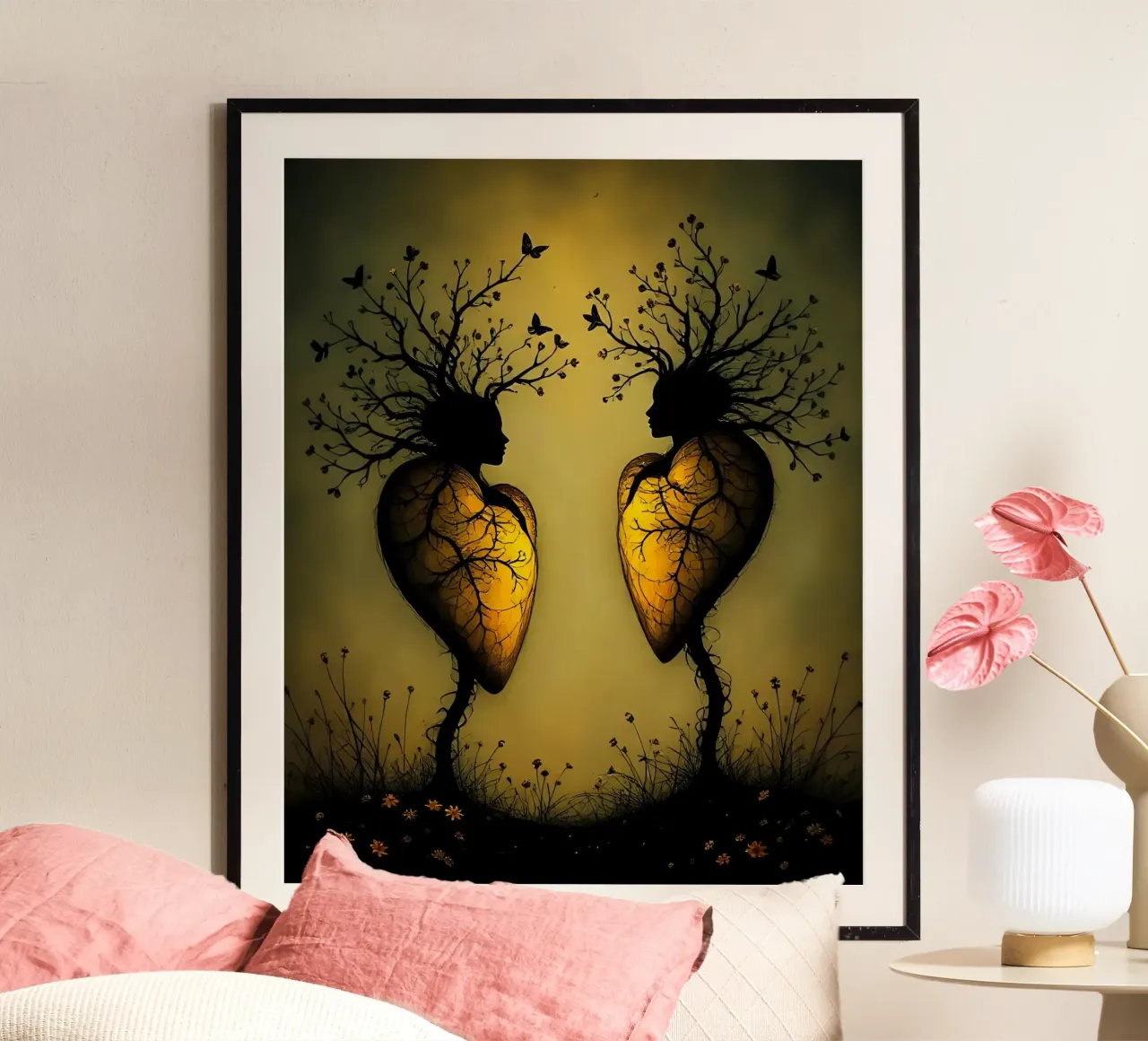 Cuori_6 poster con telaio in alluminio da schwarz-gelb by LK