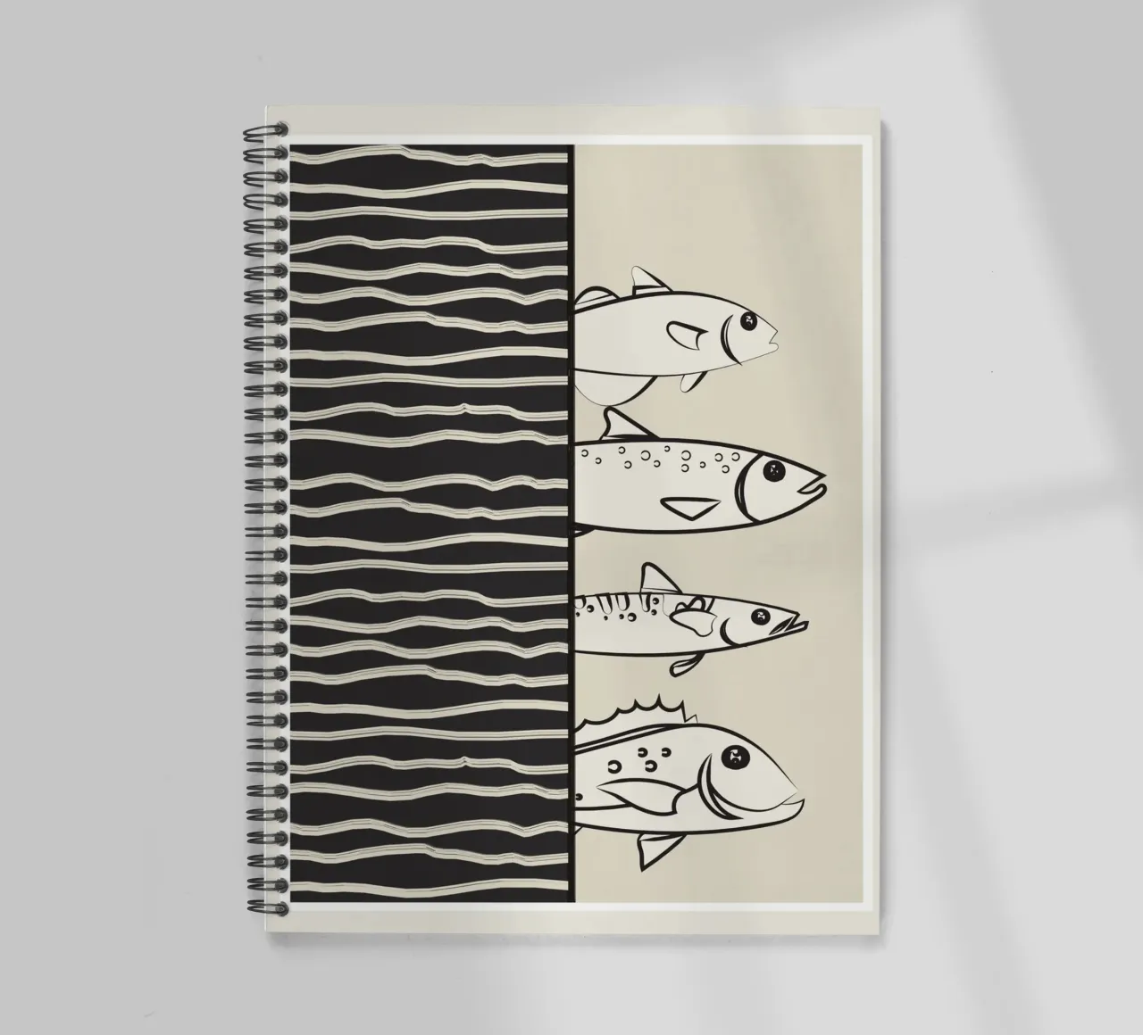 Abstract Fishes On A Wave spiral notebook by Flow Line