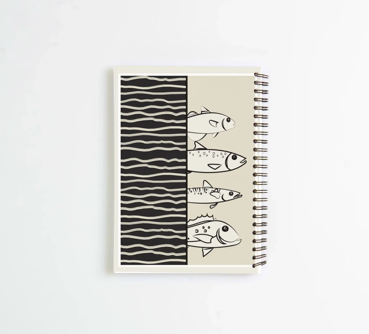 Abstract Fishes On A Wave spiral notebook by Flow Line