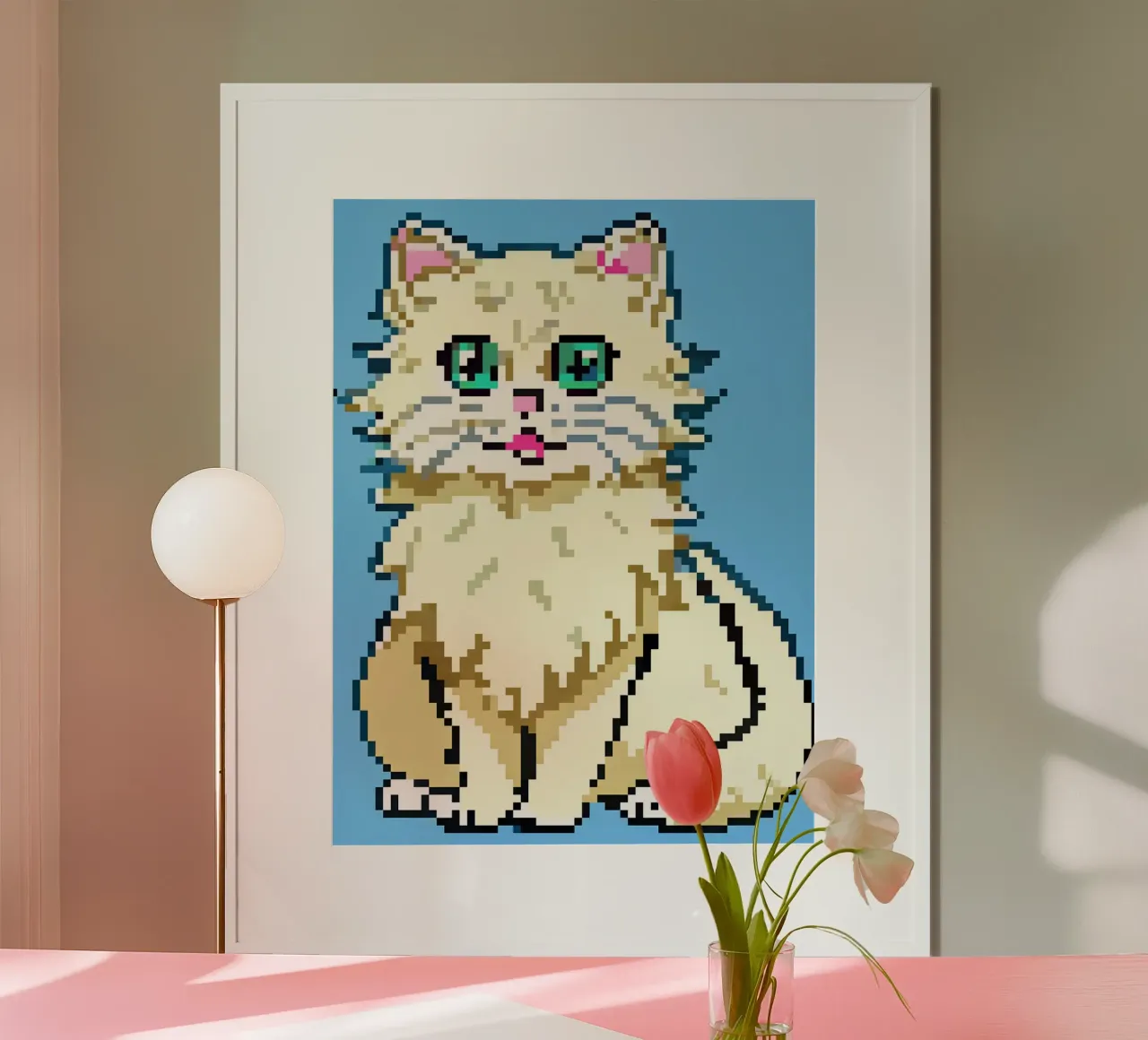 Gatto persiano carino poster con telaio in legno da DOG AND CAT