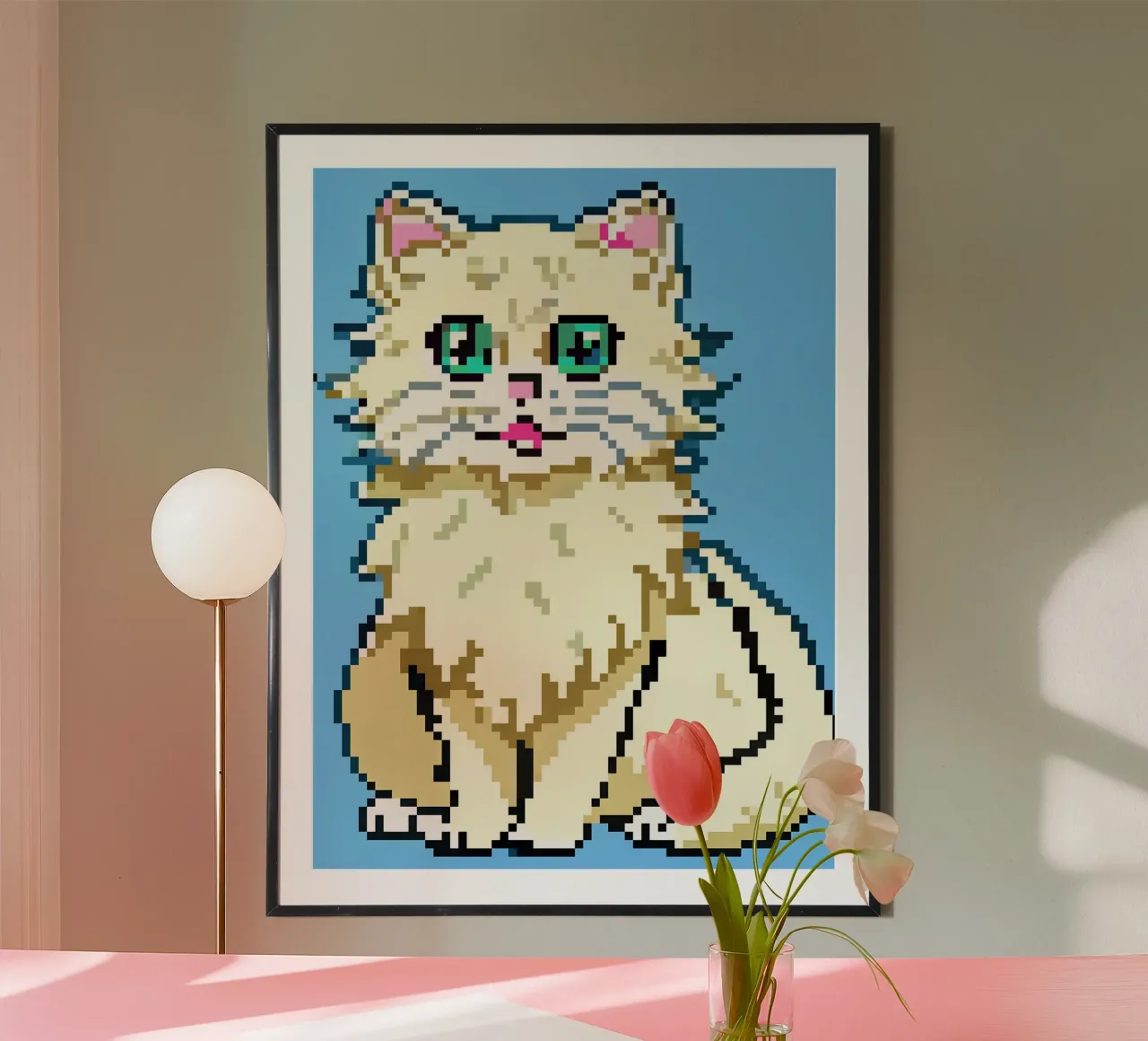 Gatto persiano carino poster con telaio in legno da DOG AND CAT