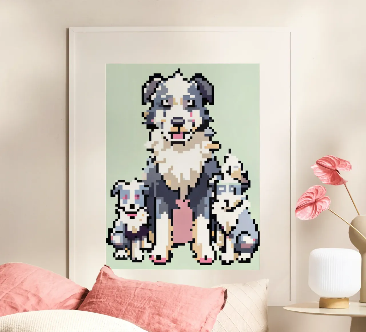 Mamma cane e il suo cucciolo poster con telaio in legno da DOG AND CAT
