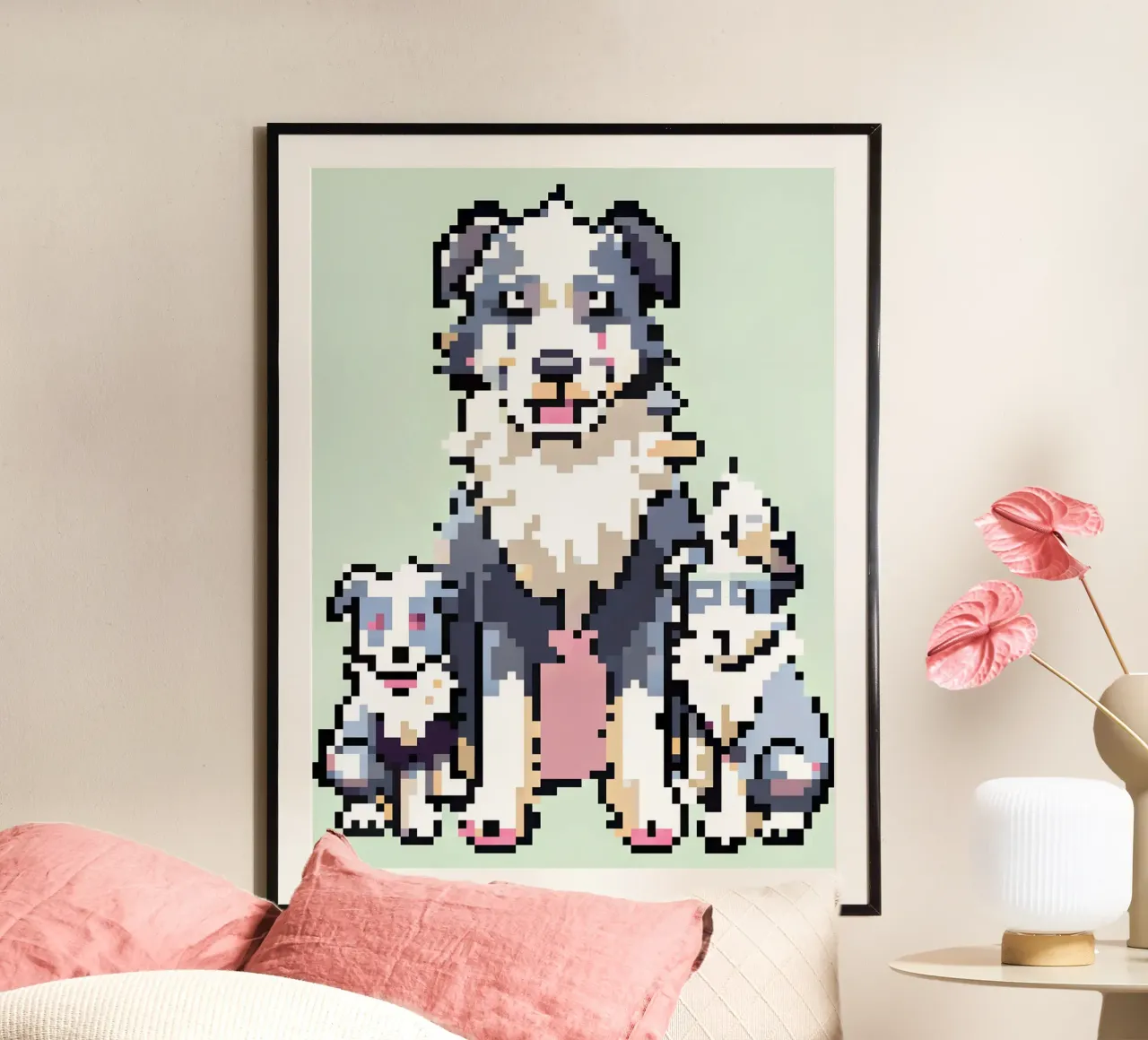 Mamma cane e il suo cucciolo poster con telaio in legno da DOG AND CAT