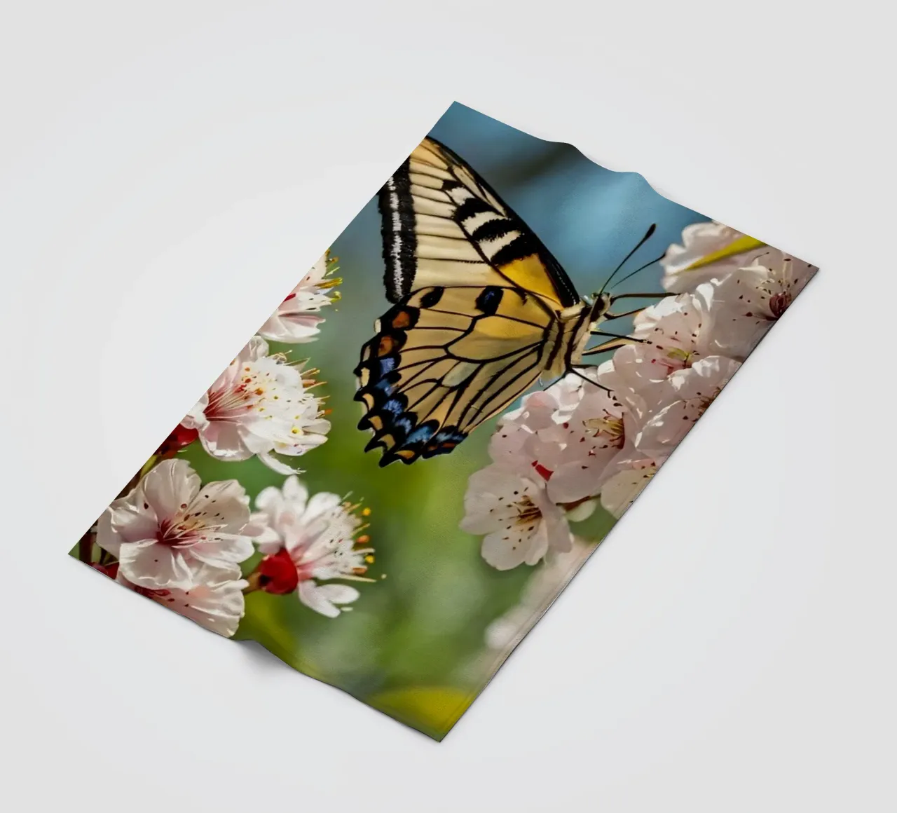 Una farfalla si posa delicatamente sui fiori sbocciati coperta in pile da DesignDoodle