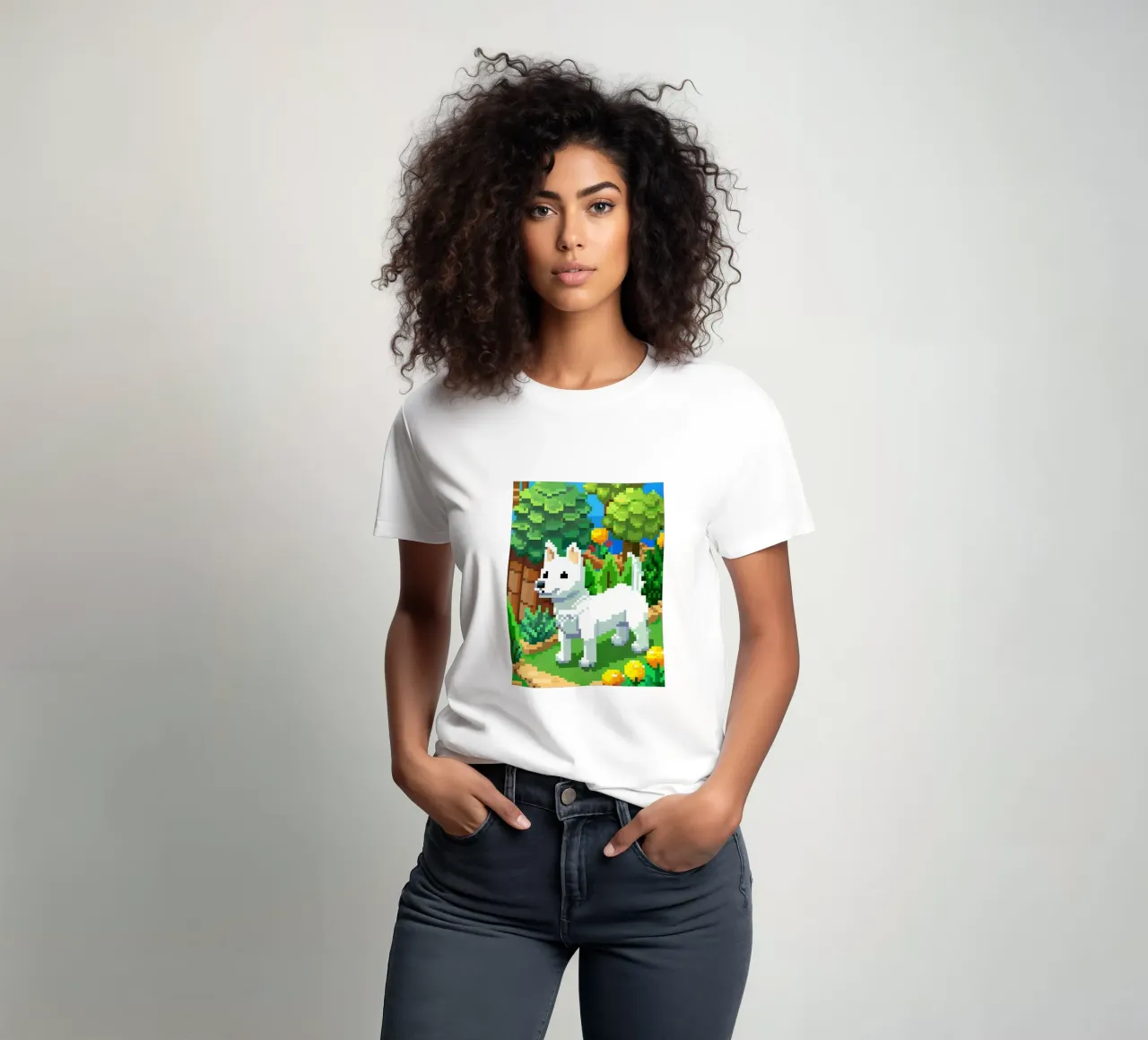Cane bianco nel parco t-shirt da DOG AND CAT