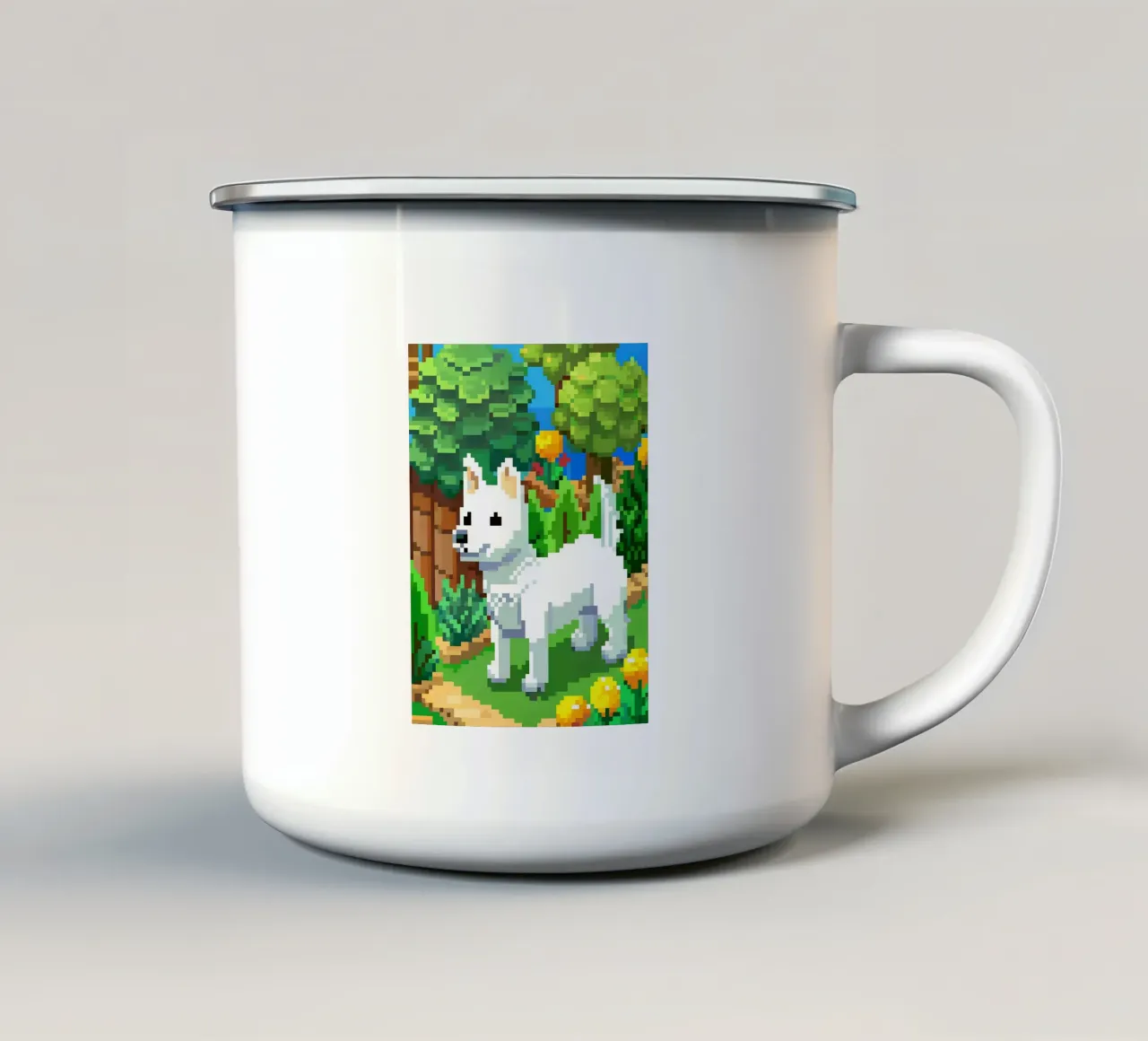 Cane bianco nel parco tazza in smalto da DOG AND CAT