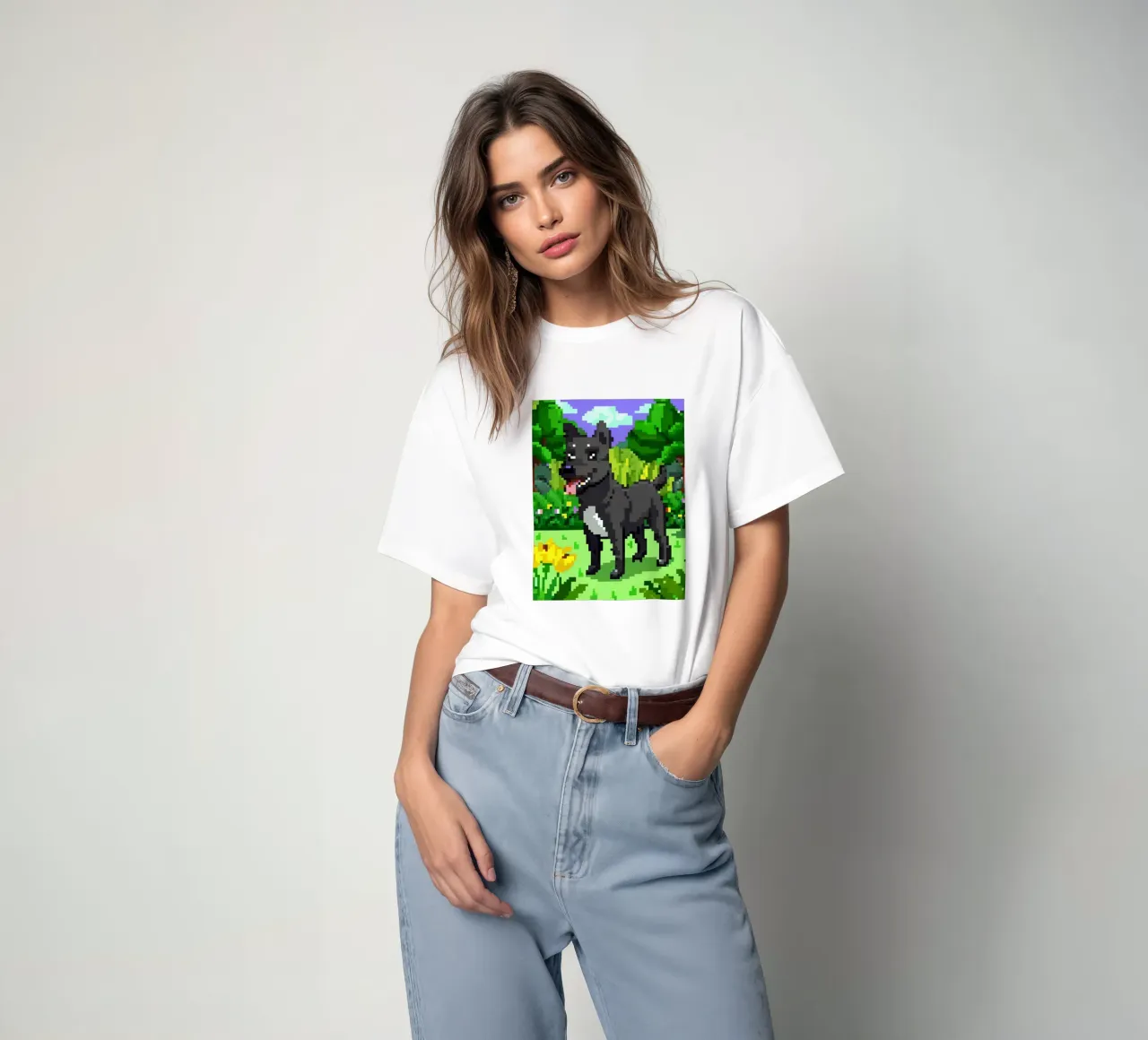 Cane nero in giardino verde t-shirt da DOG AND CAT