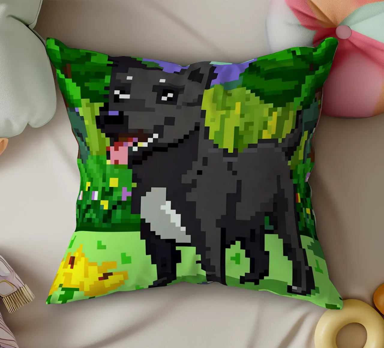 Cane nero in giardino verde cuscino da DOG AND CAT