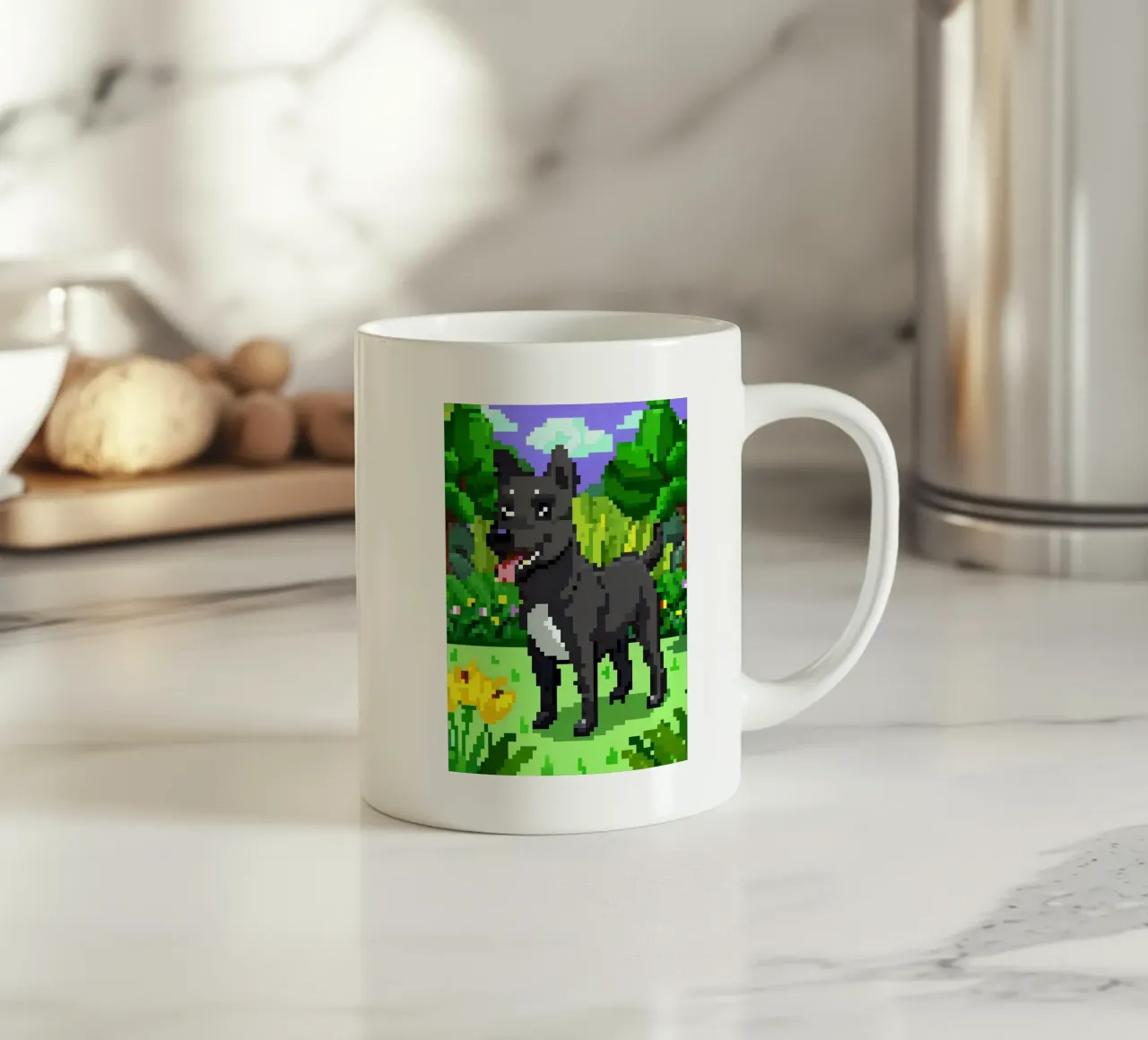 Cane nero in giardino verde tazza in ceramica da DOG AND CAT