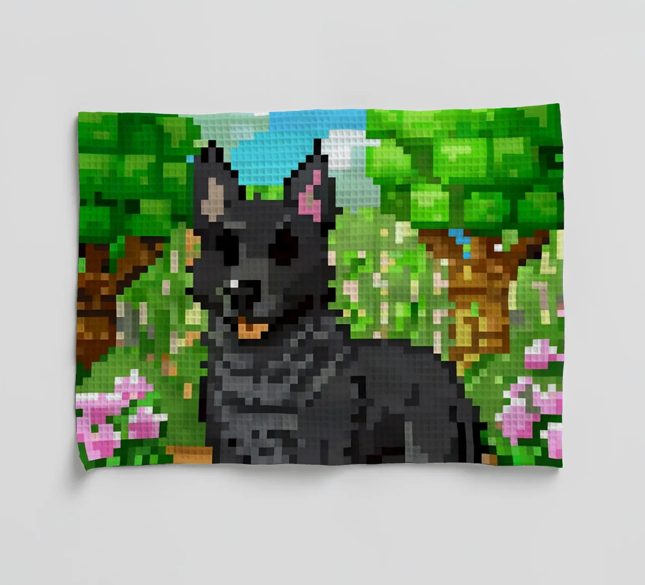 Chien noir dans un jardin vert torchon de DOG AND CAT