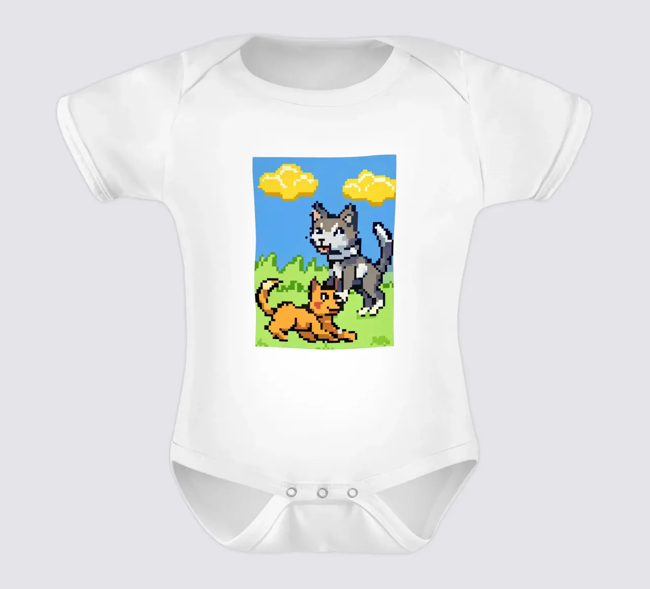 Gatti e cani che giocano body neonato maniche corte da DOG AND CAT