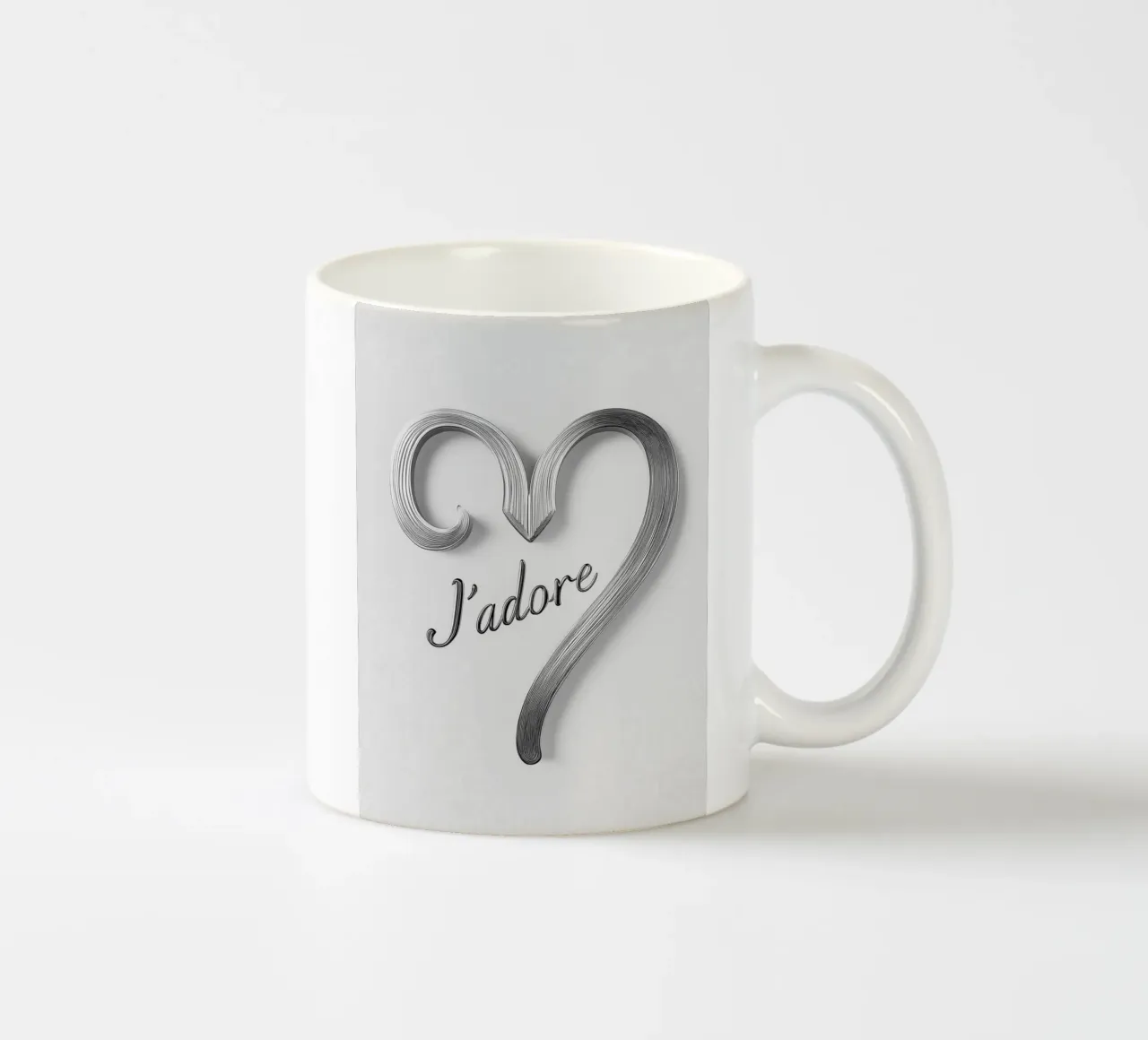 "J'adore" schwarz-weiß Keramik Tasse von Carinaprint