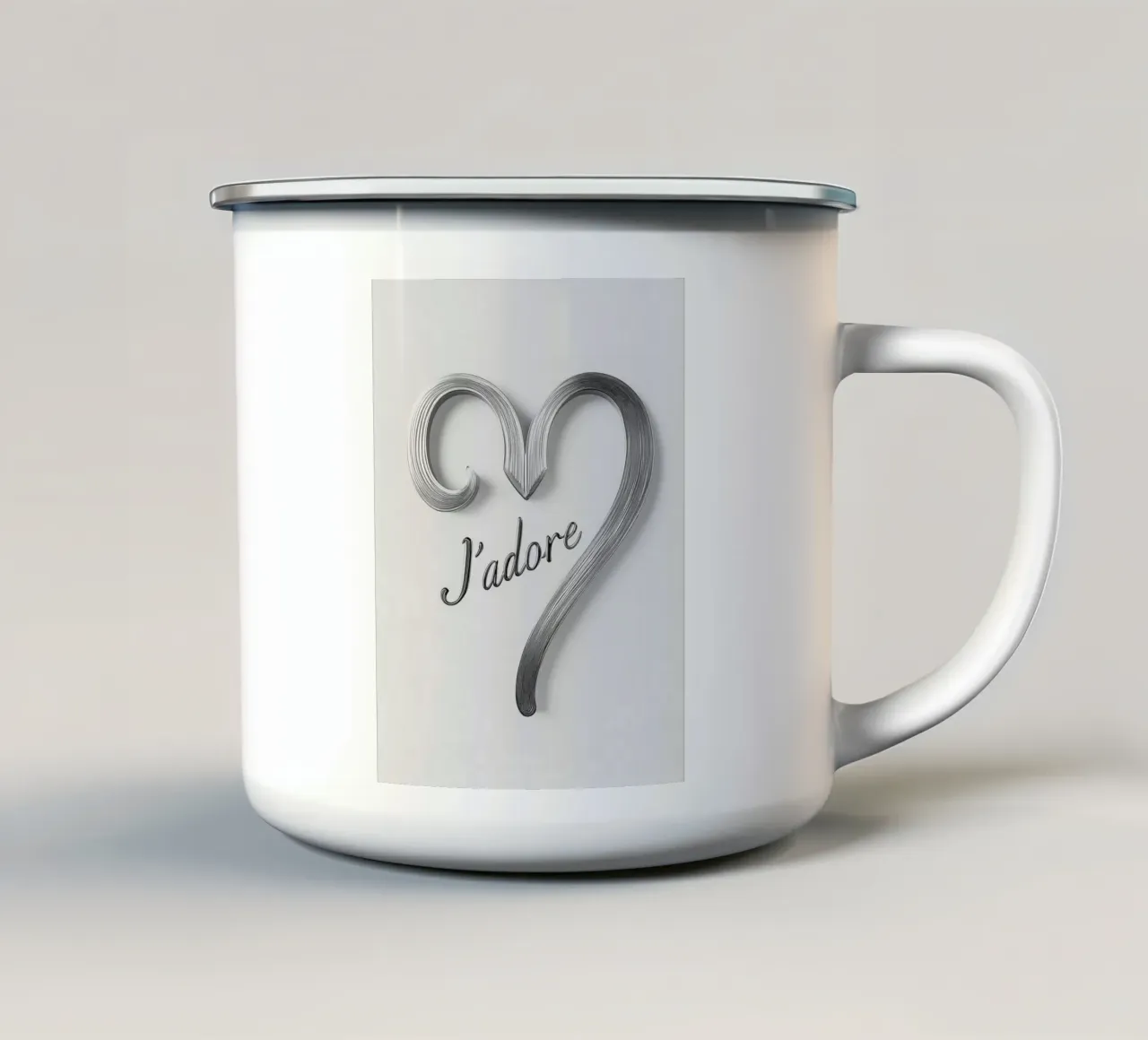 "J'adore" in bianco e nero tazza in smalto da Carinaprint