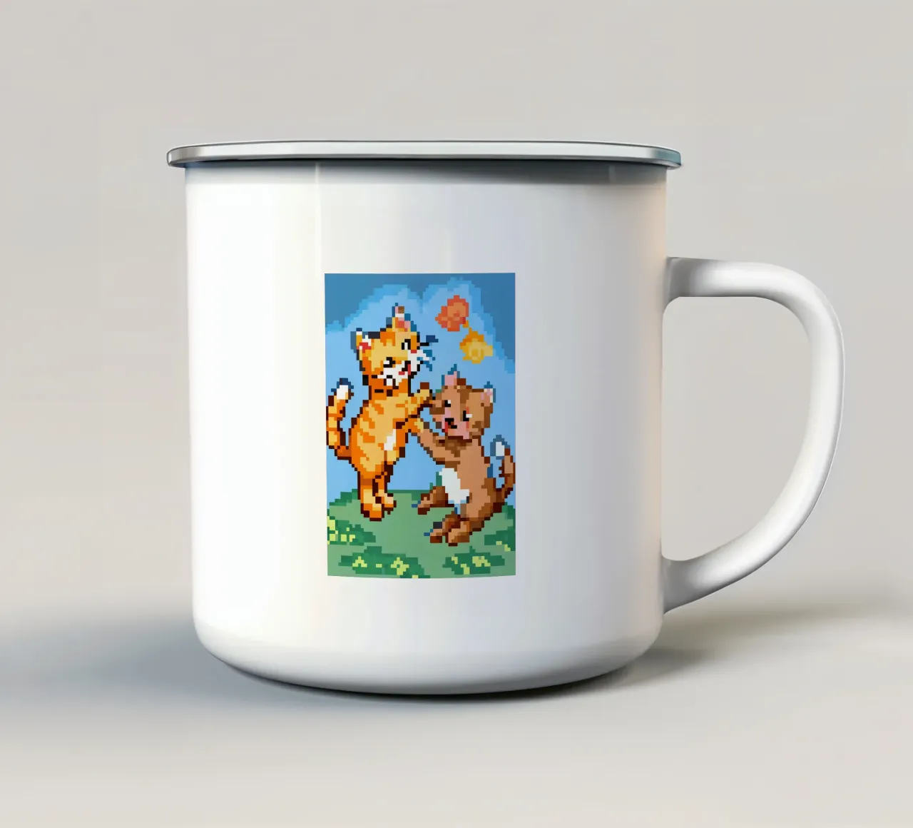 Due gatti che giocano tazza in smalto da DOG AND CAT