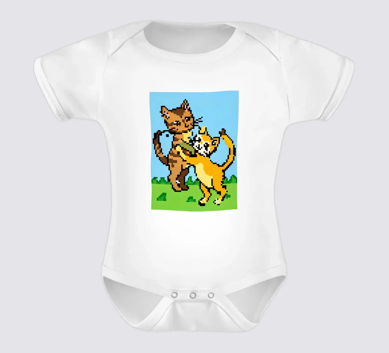 Two Cats Playing short-sleeve baby romper by DOG AND CAT