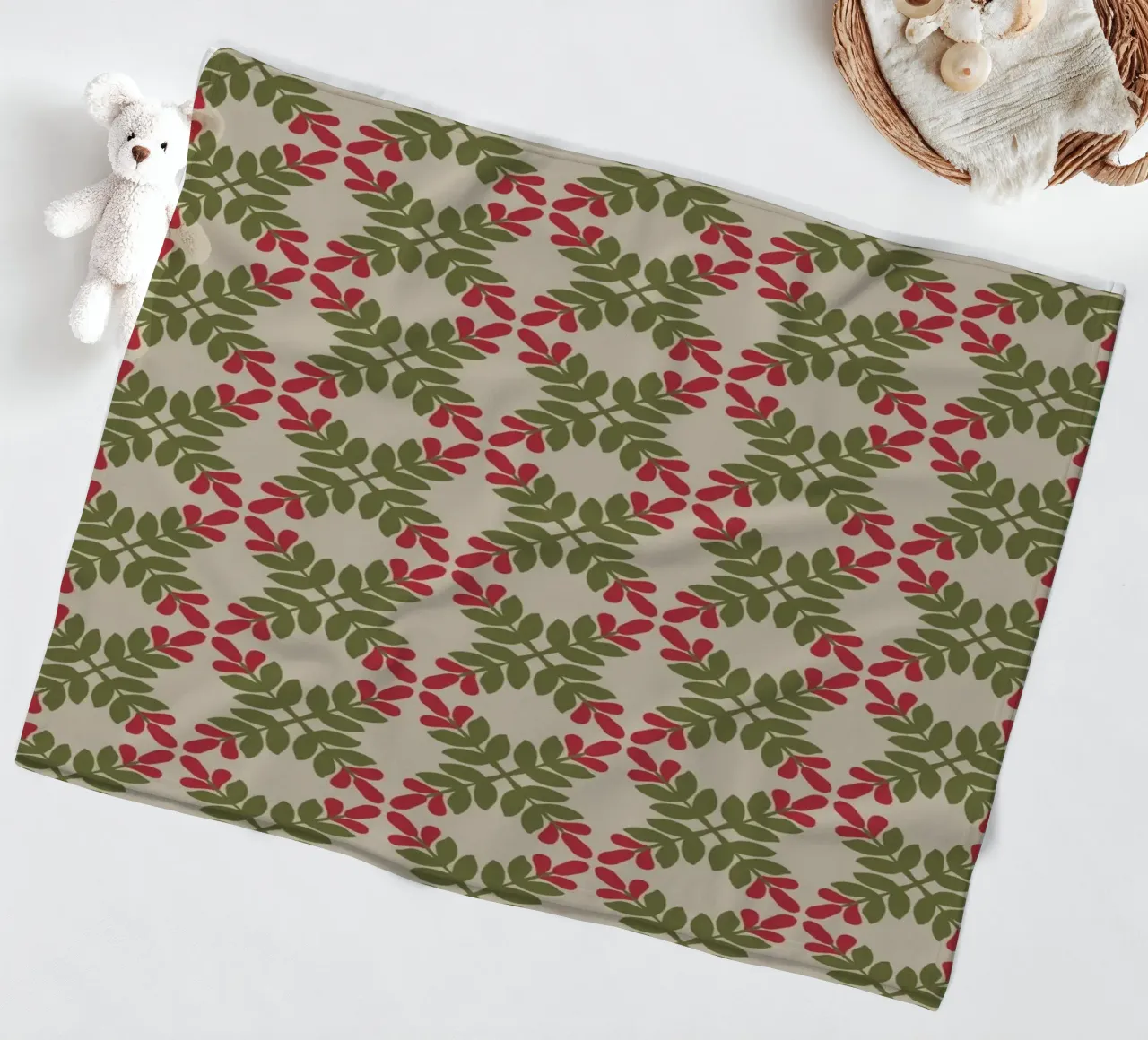 Boho leaf pattern fleece blanket by Little Dean