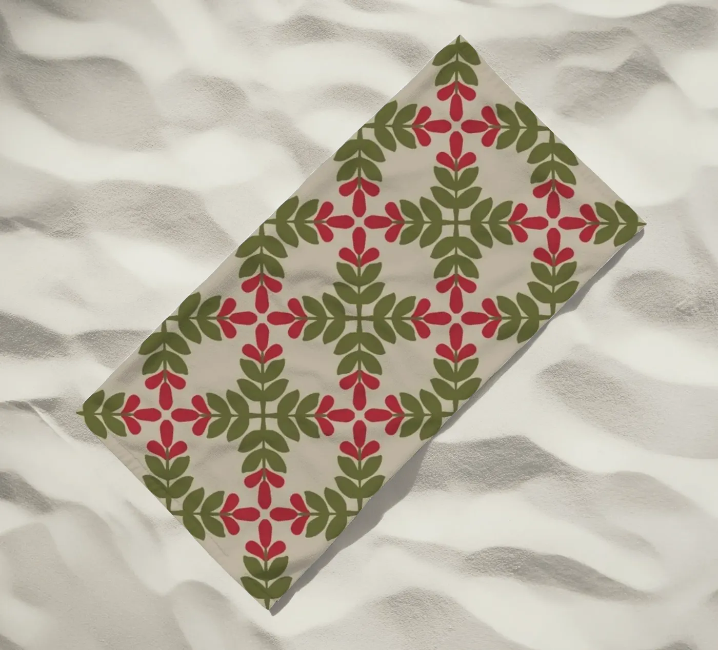Boho leaf pattern beach towel by Little Dean
