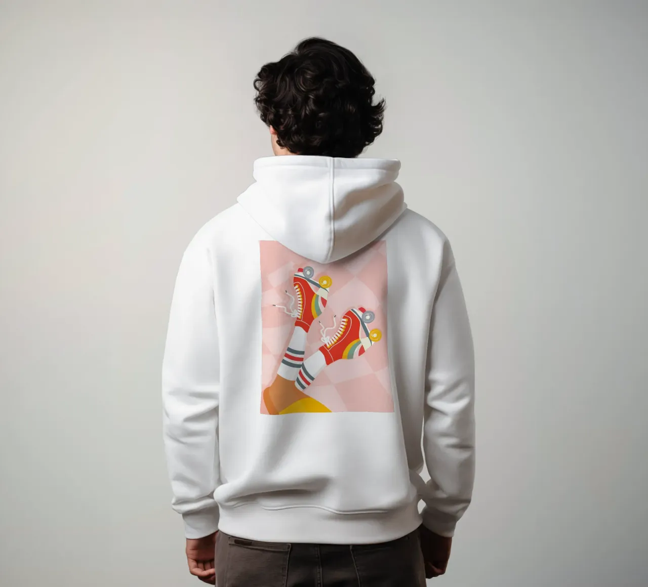 Pattini a rotelle retrò con posa a gambe in su su Groovy Checks felpa con cappuccio da Dominique Vari