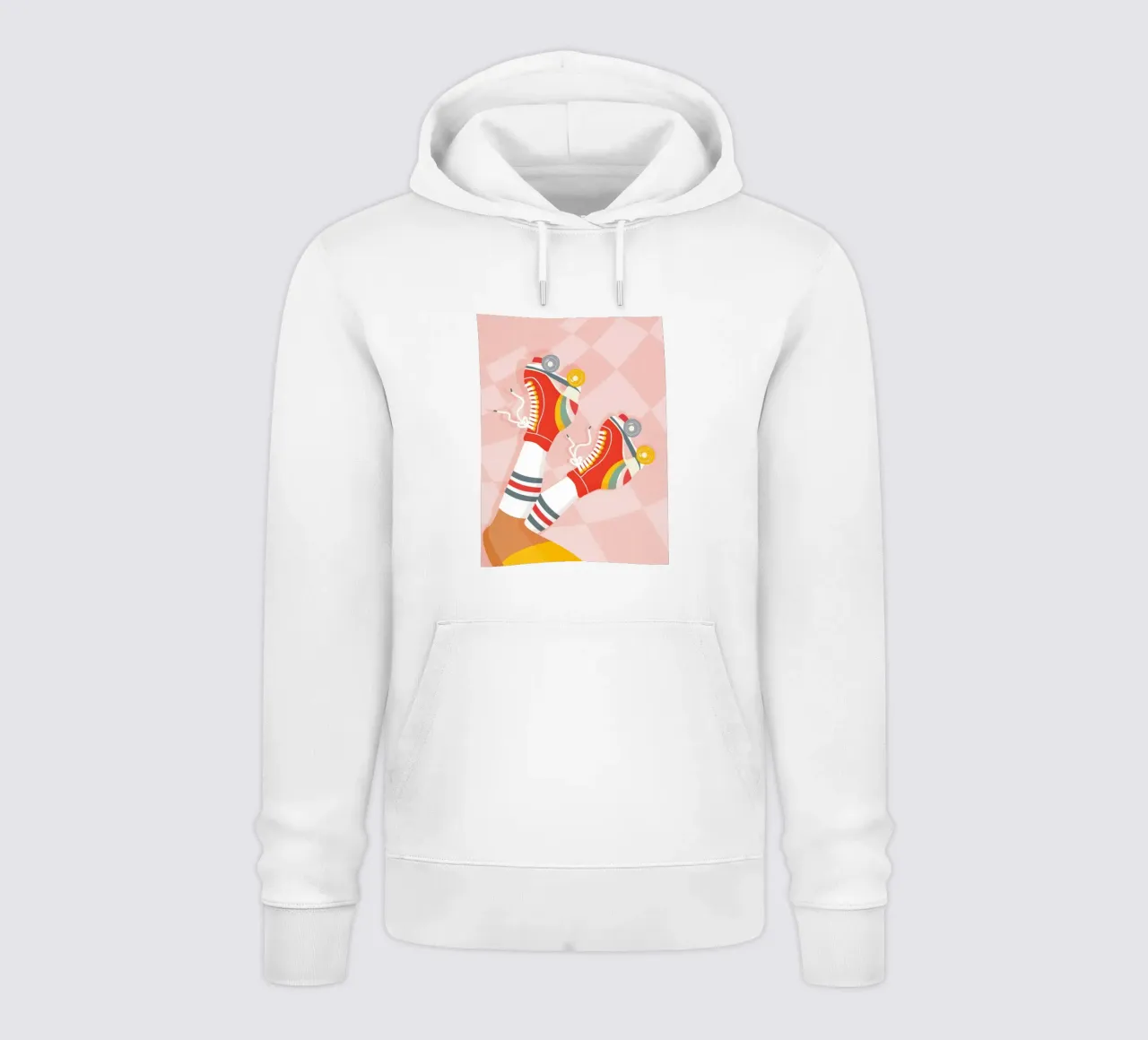 Pattini a rotelle retrò con posa a gambe in su su Groovy Checks felpa con cappuccio da Dominique Vari