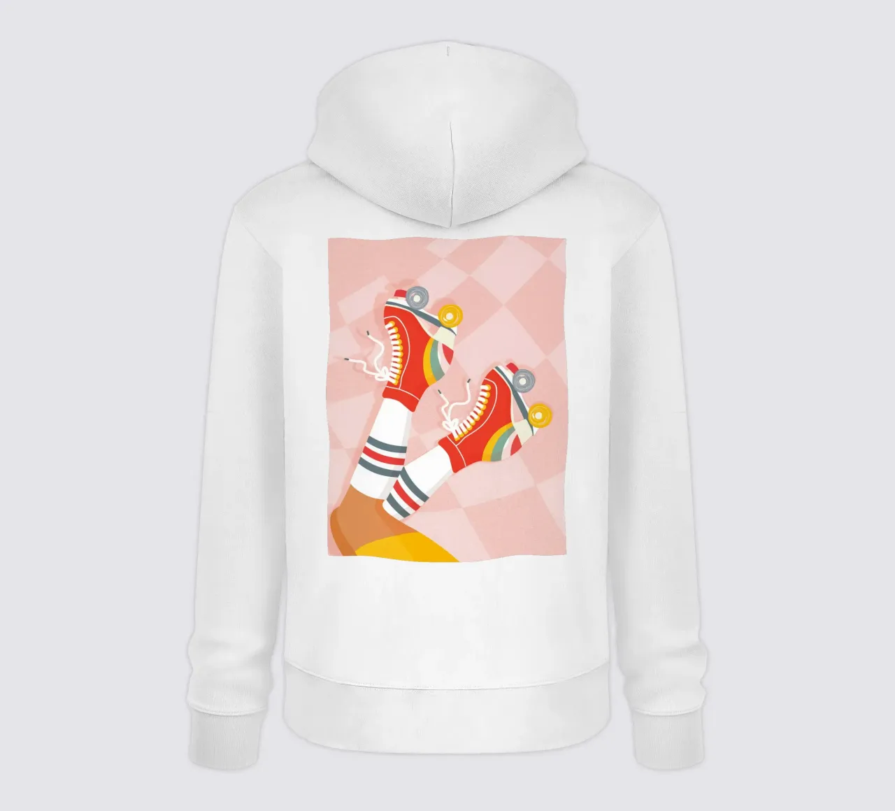 Pattini a rotelle retrò con posa a gambe in su su Groovy Checks felpa con cappuccio da Dominique Vari