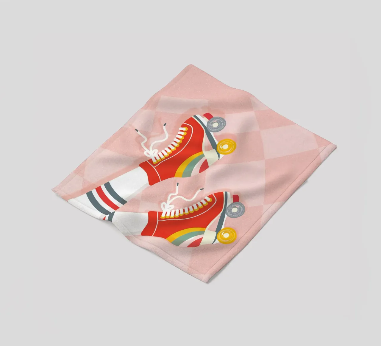 Pattini a rotelle retrò con posa a gambe in su su Groovy Checks coperta in pile da Dominique Vari