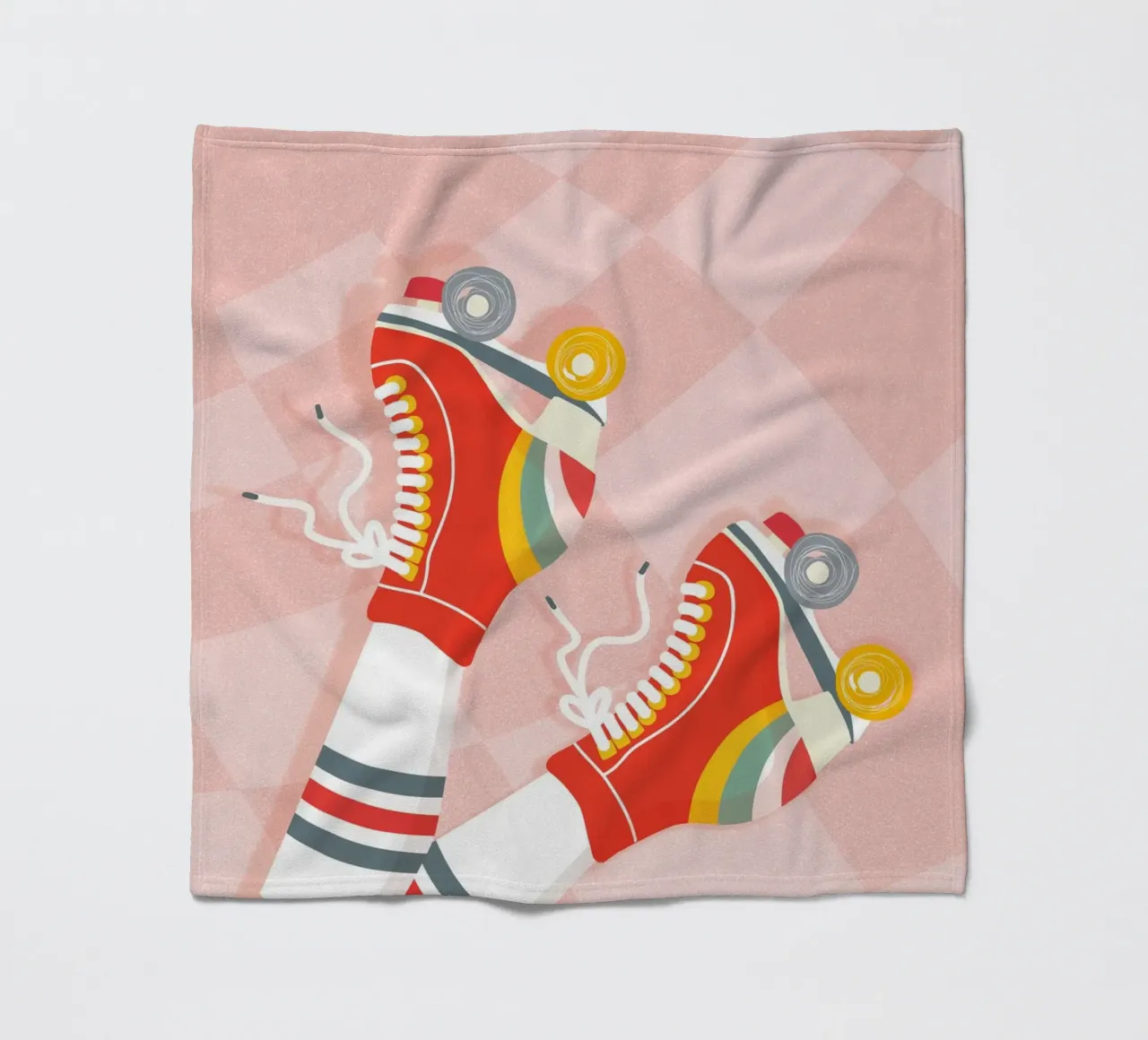 Pattini a rotelle retrò con posa a gambe in su su Groovy Checks coperta in pile da Dominique Vari