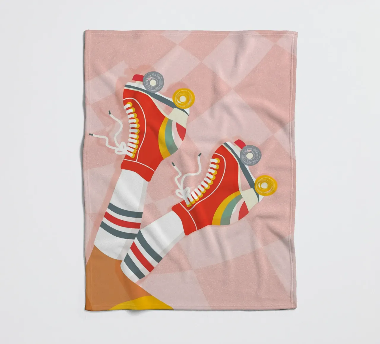 Pattini a rotelle retrò con posa a gambe in su su Groovy Checks coperta in pile da Dominique Vari