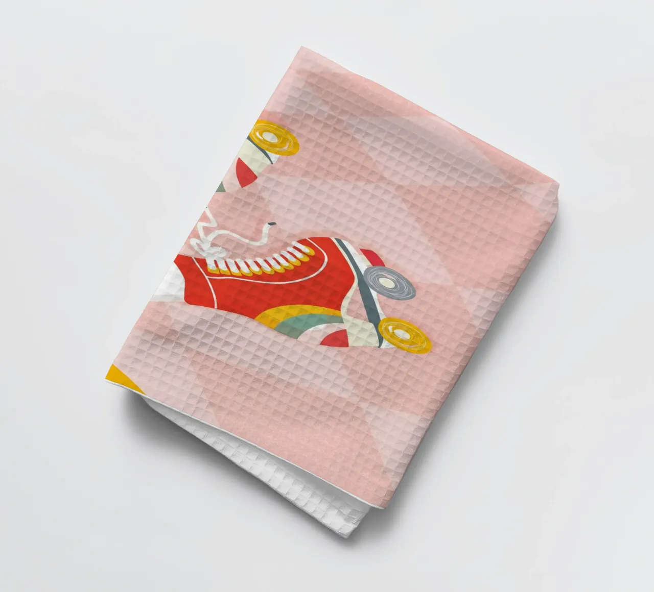 Pattini a rotelle retrò con posa a gambe in su su Groovy Checks canovaccio da cucina da Dominique Vari