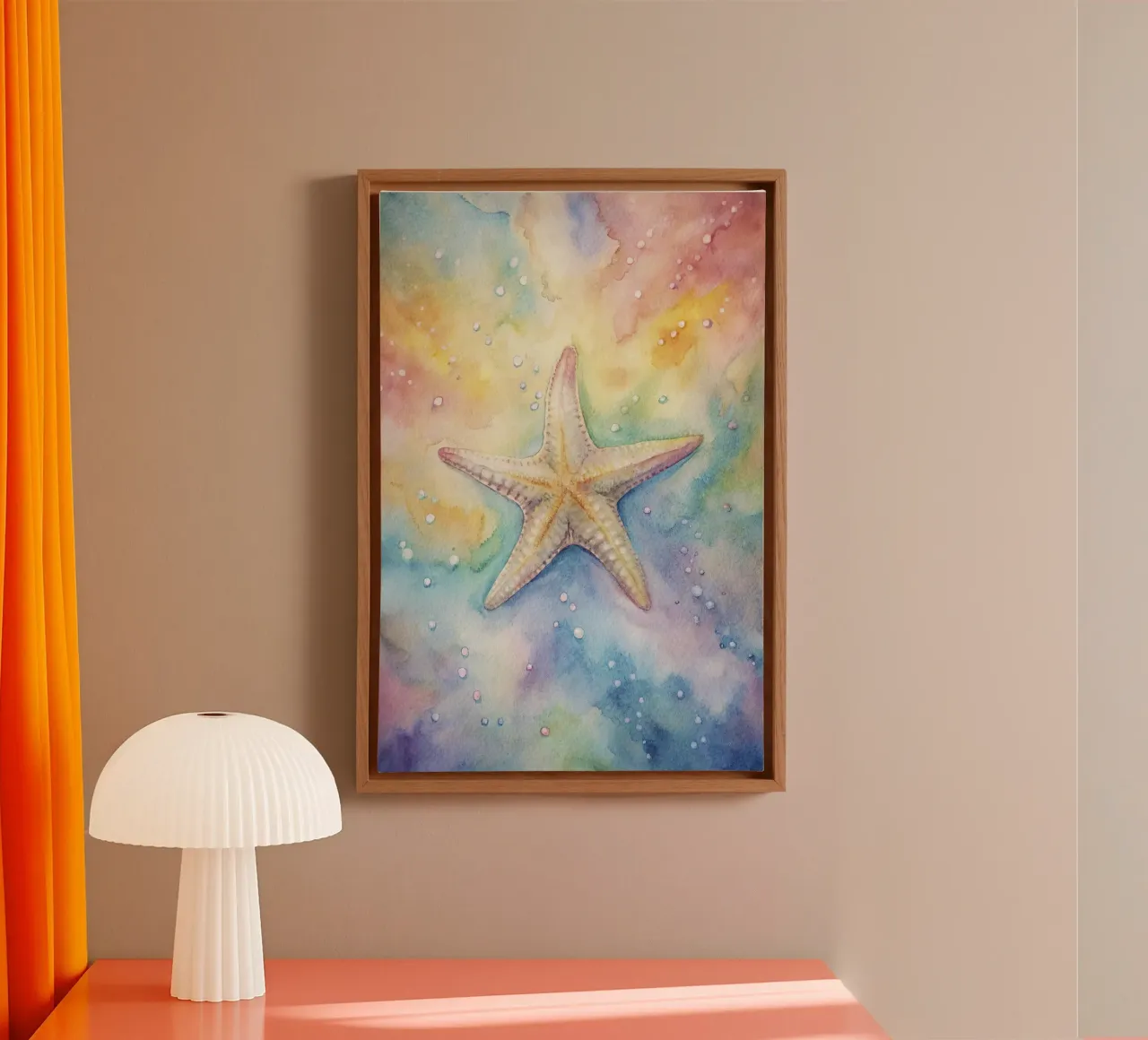 Starfish in watercolor canvas with Floater frame by 🎁 ARTVI-SHOP