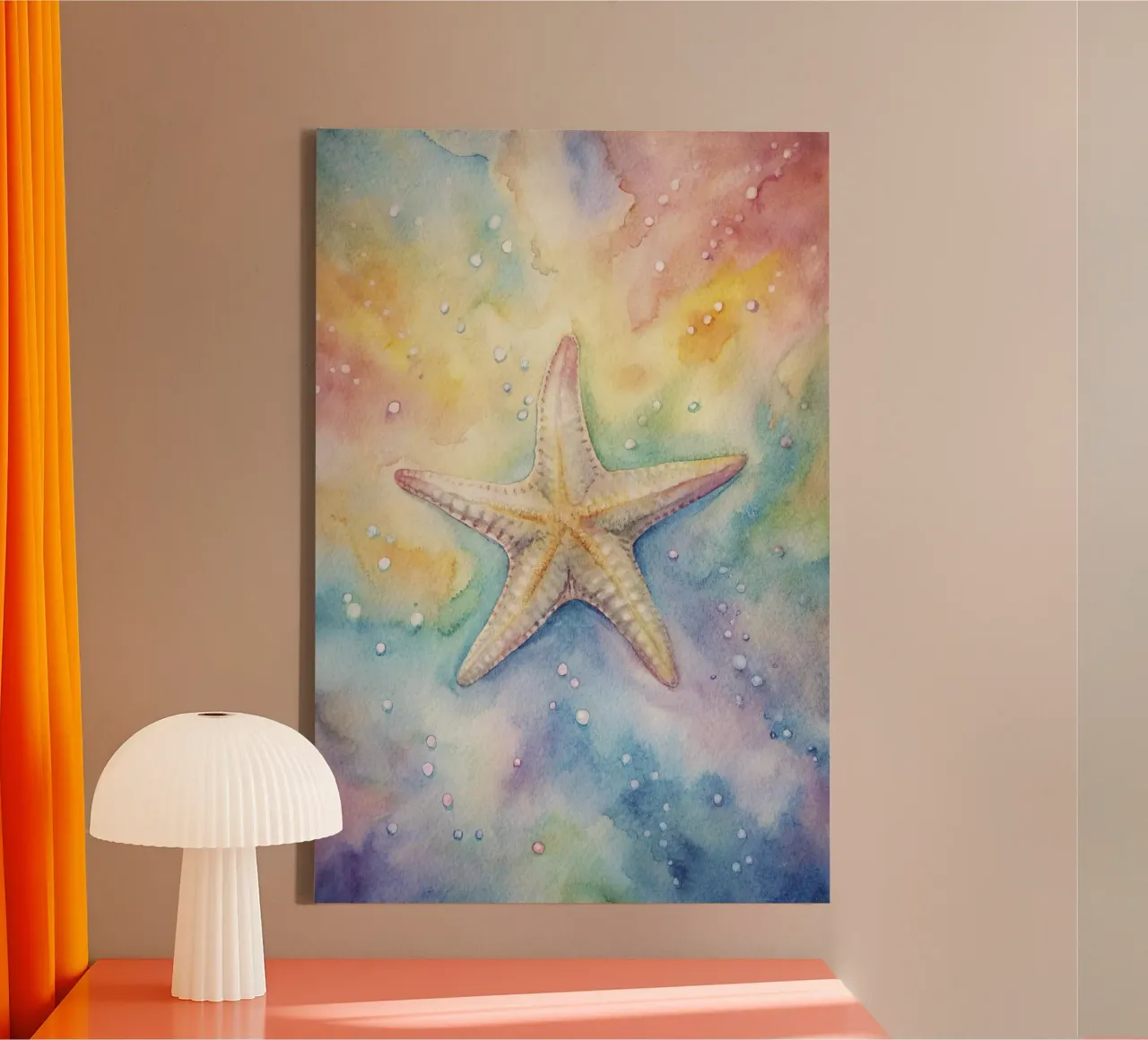 Starfish in watercolor canvas with Floater frame by 🎁 ARTVI-SHOP
