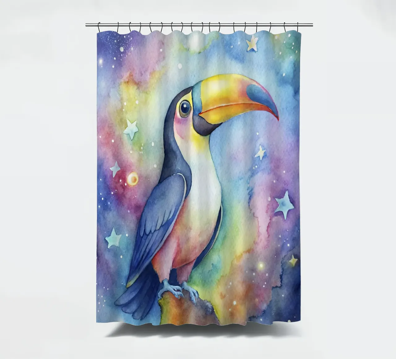 Toucan in watercolor shower curtain by 🎁 ARTVI-SHOP