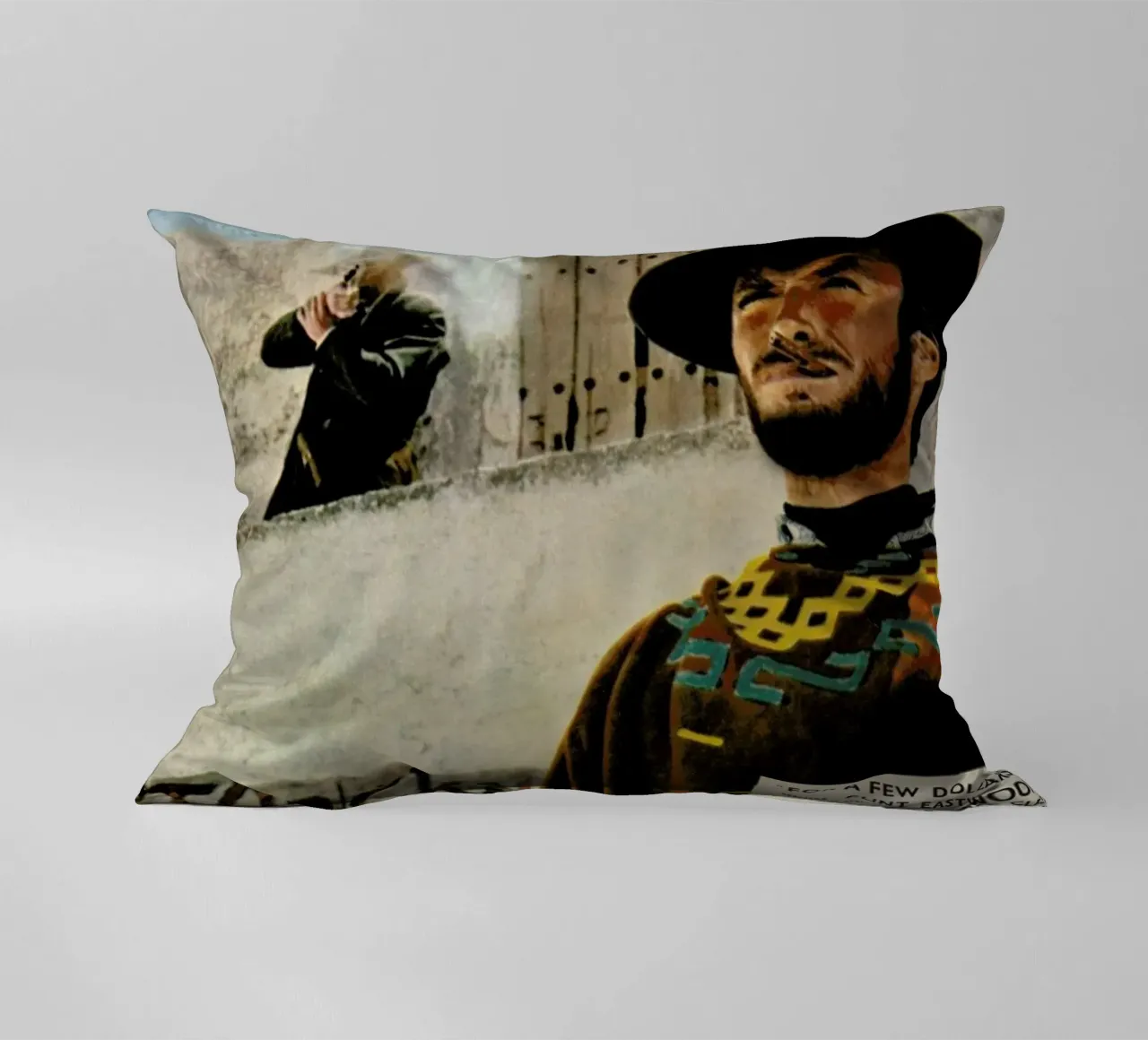 ‘For a Few Dollars More’ Retro Movie Poster decorative cushion by Gallery Print and Art Limited