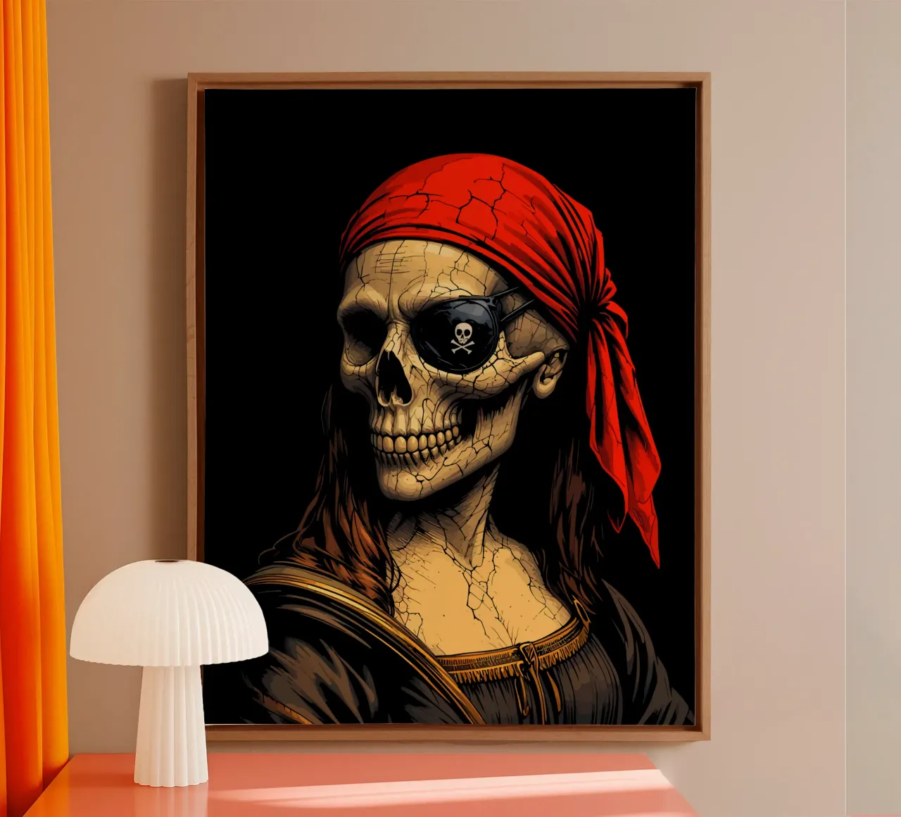 Piraten schedel en gekruiste botten Mona Lisa canvas met Baklijst van Mohs