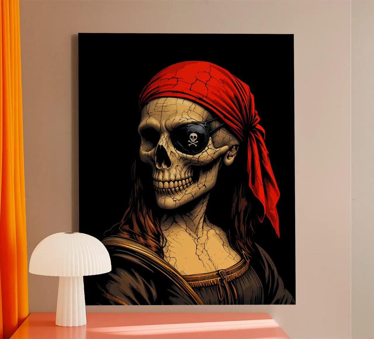 Piraten schedel en gekruiste botten Mona Lisa canvas met Baklijst van Mohs