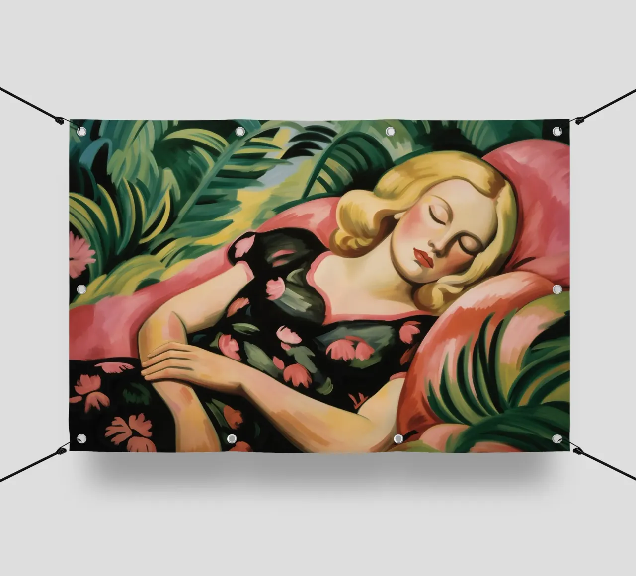 Ritratto di donna in un giardino d'inverno | Pittura espressionista telo in pvc da Autofocus