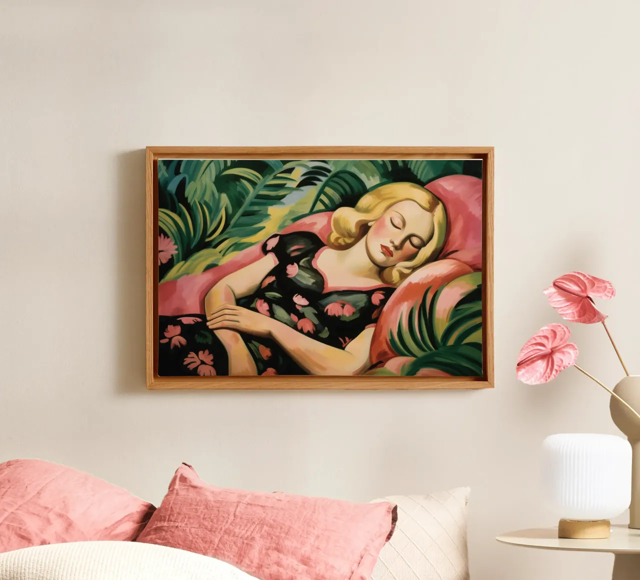 Ritratto di donna in un giardino d'inverno | Pittura espressionista tela con Cornice a cassetta da Autofocus