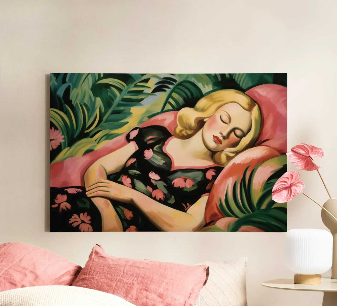 Ritratto di donna in un giardino d'inverno | Pittura espressionista tela con Cornice a cassetta da Autofocus