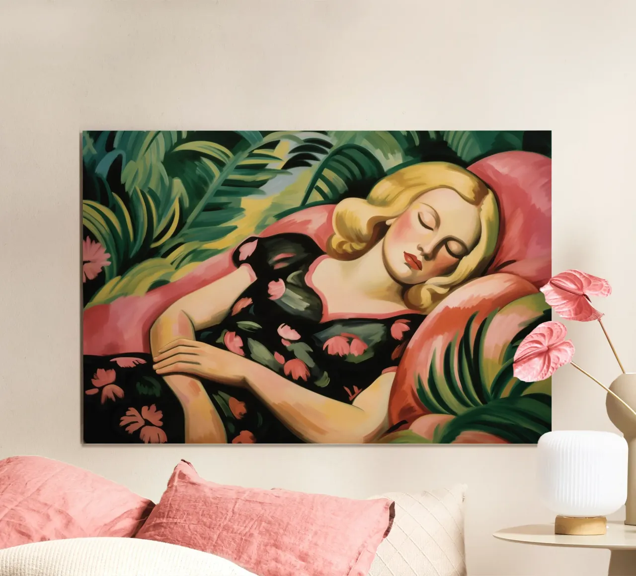 Ritratto di donna in un giardino d'inverno | Pittura espressionista poster con telaio in plastica da Autofocus