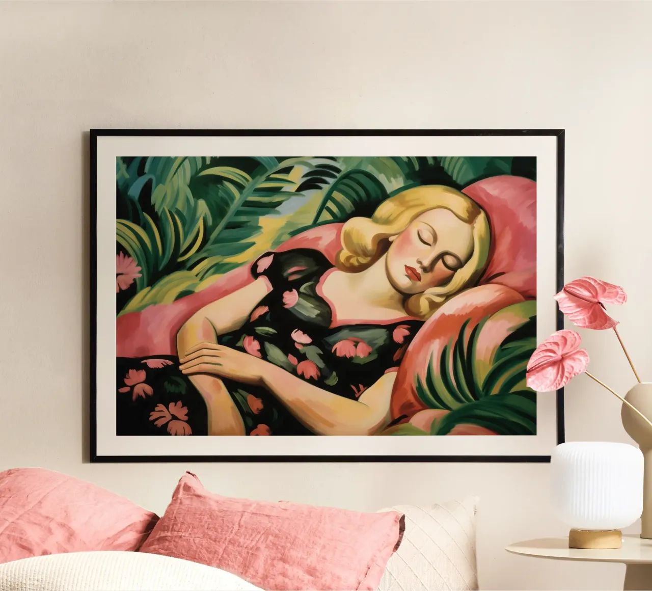 Ritratto di donna in un giardino d'inverno | Pittura espressionista poster con telaio in plastica da Autofocus