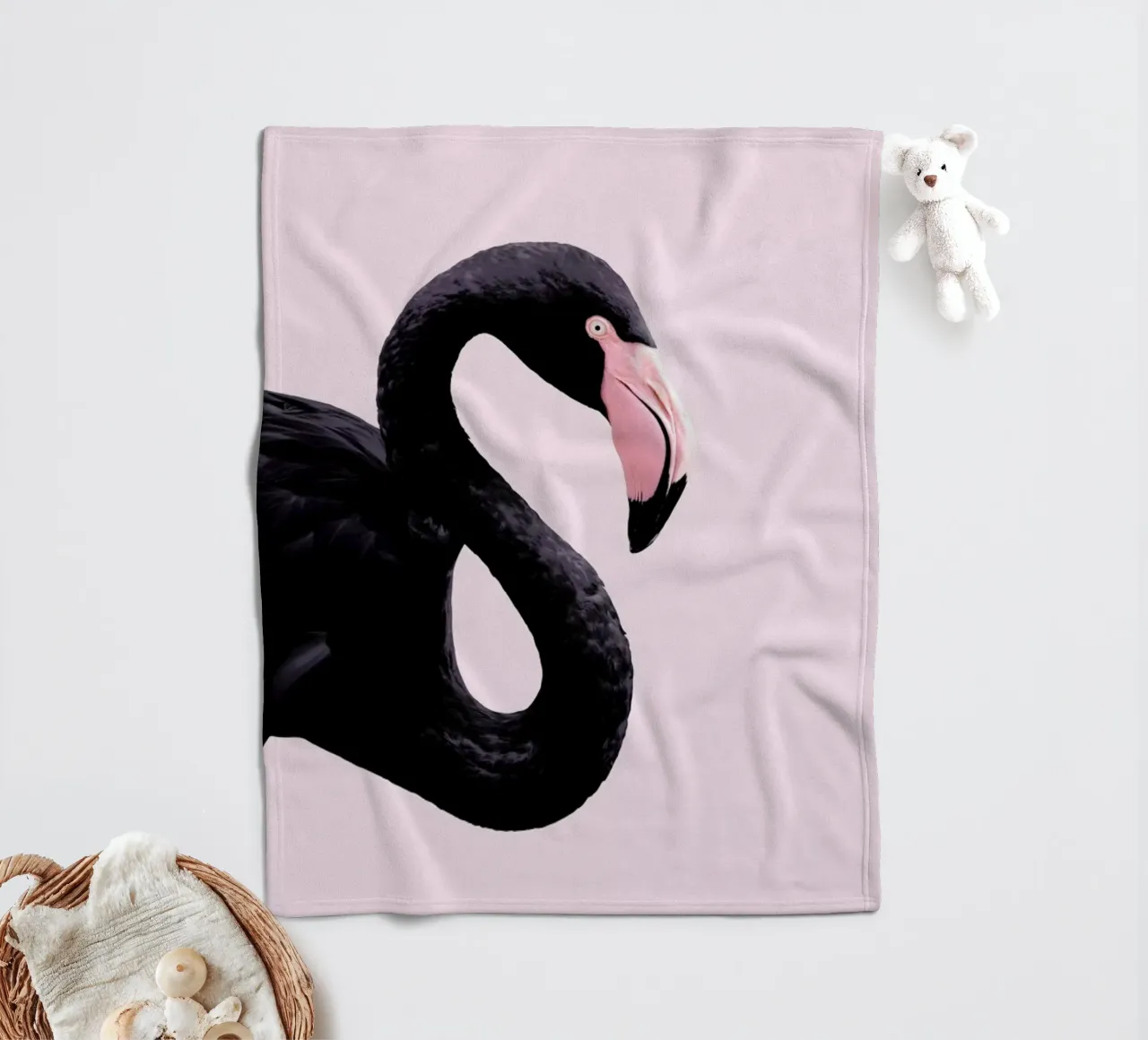 Black Flamingo fleece blanket by Paul Fuentes Design